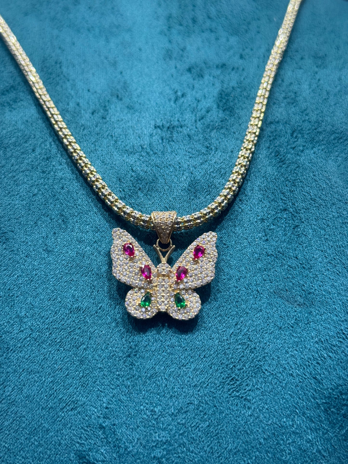 14K Gold Ice Chain for women  with Butterfly Pendant – 20” Inches