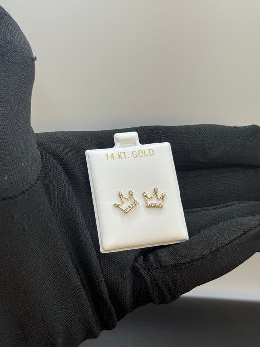 14K Gold Crown Stud Earrings for Women – Sparkling Royalty