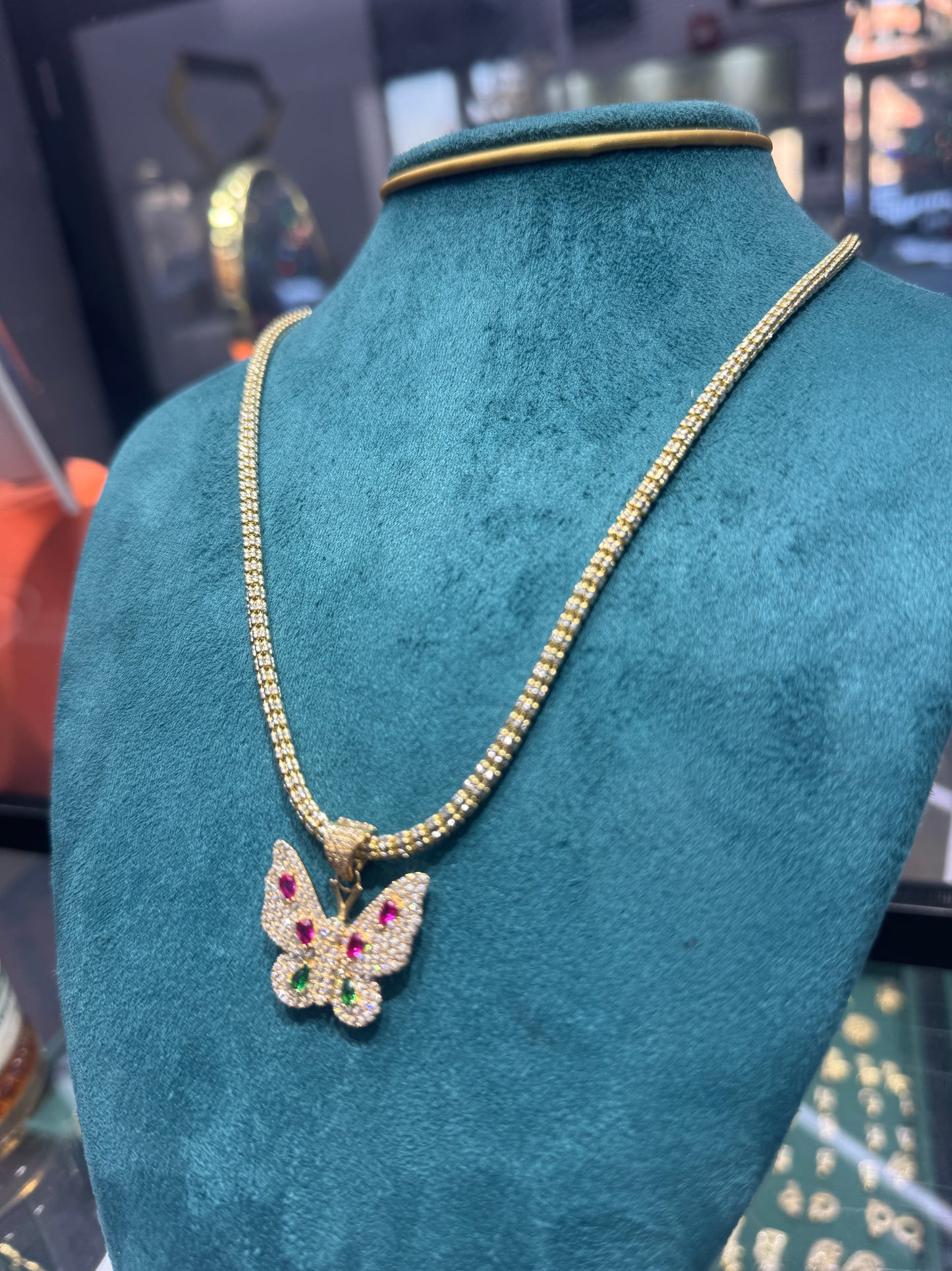 14K Gold Ice Chain for women  with Butterfly Pendant – 20” Inches