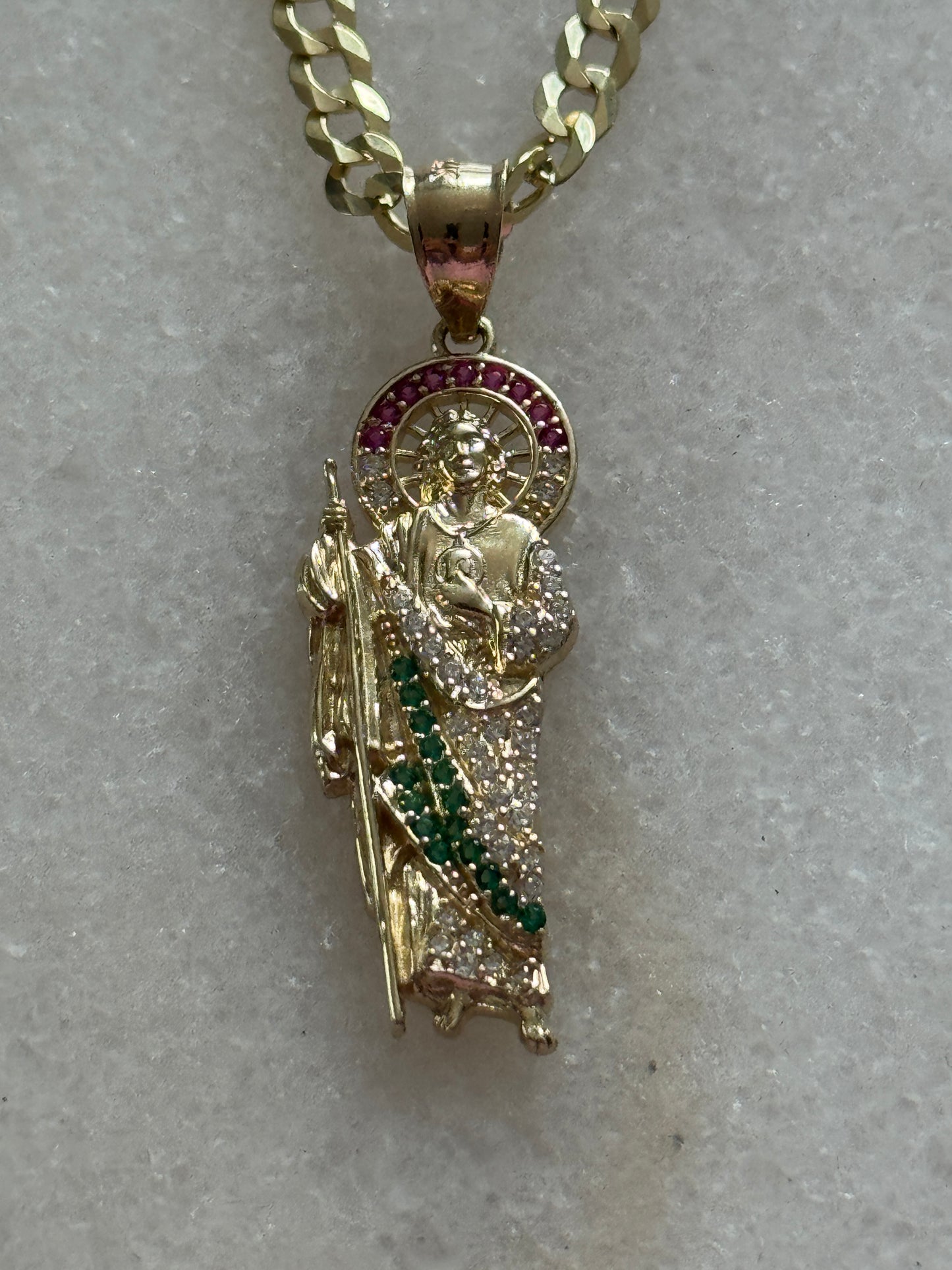 14K Gold Curb Link Chain with Saint Jude Pendant-For Men
