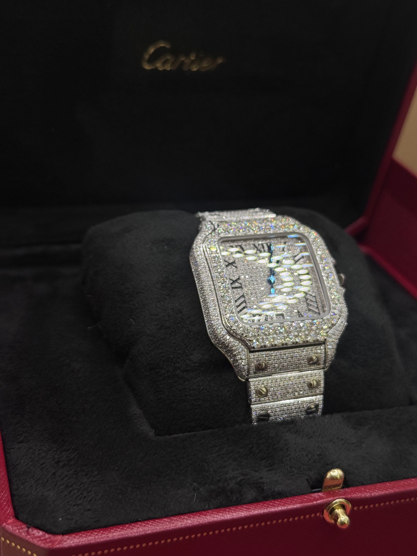 Cartier Santos Bust Down Watch with Diamond Bezel – Iced Out Luxury Watch, Men’s Statement Timepiece