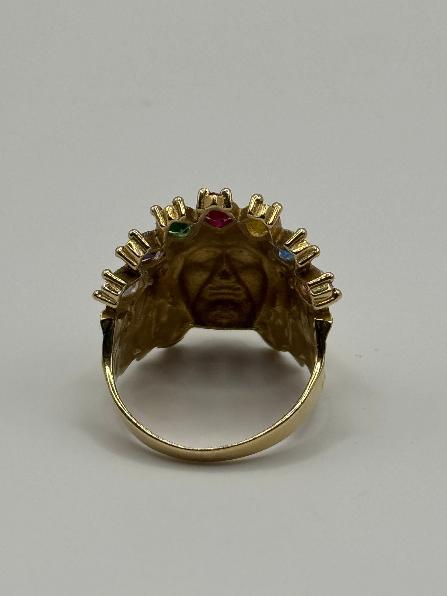 14K Gold Indian Ring with Multi-Stone Head for men size 10”