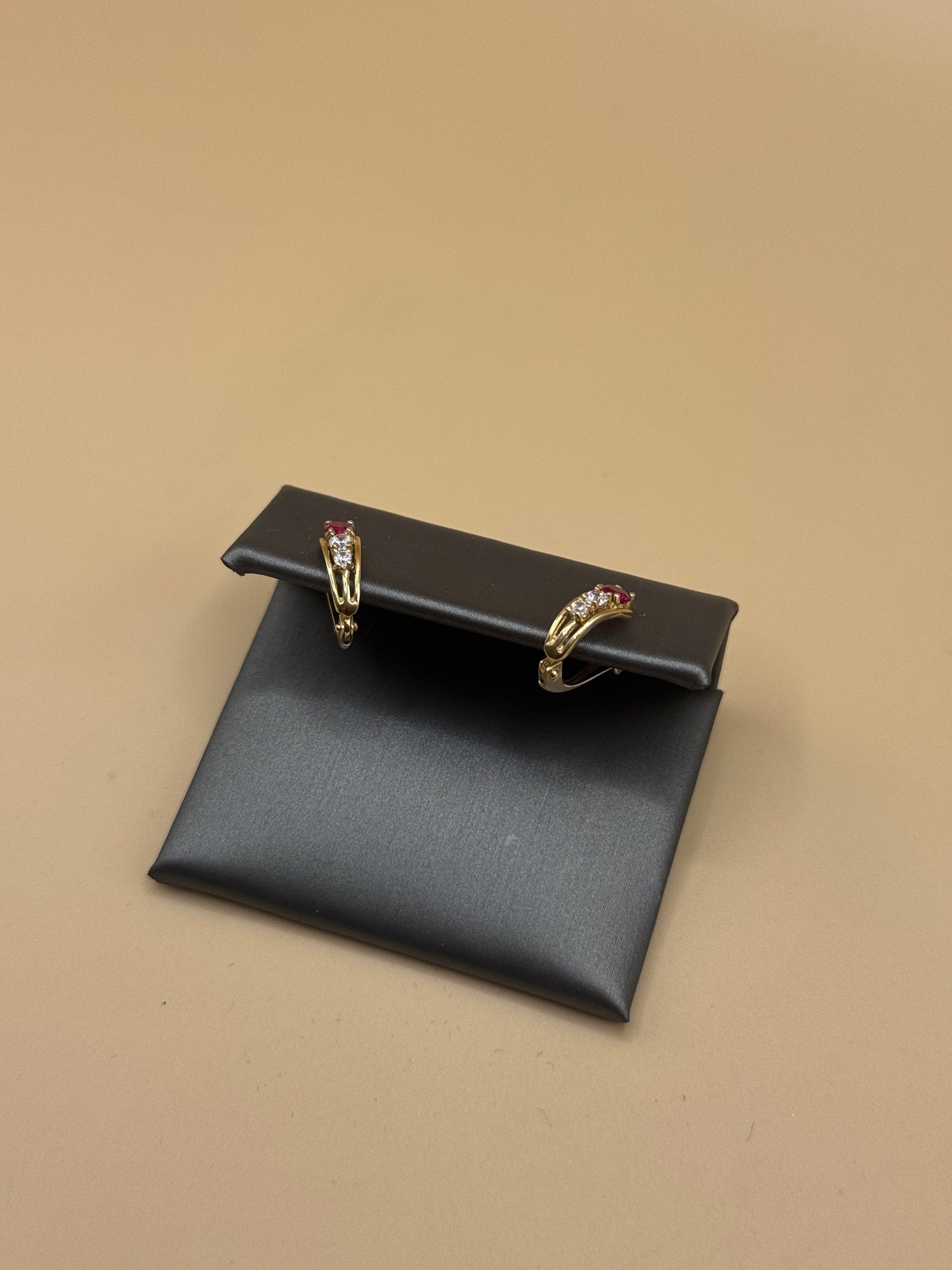 CZ Hoop Earrings for Girls with Red Stone – Dainty Hoop Earrings, Cute Kids Jewelry Gift