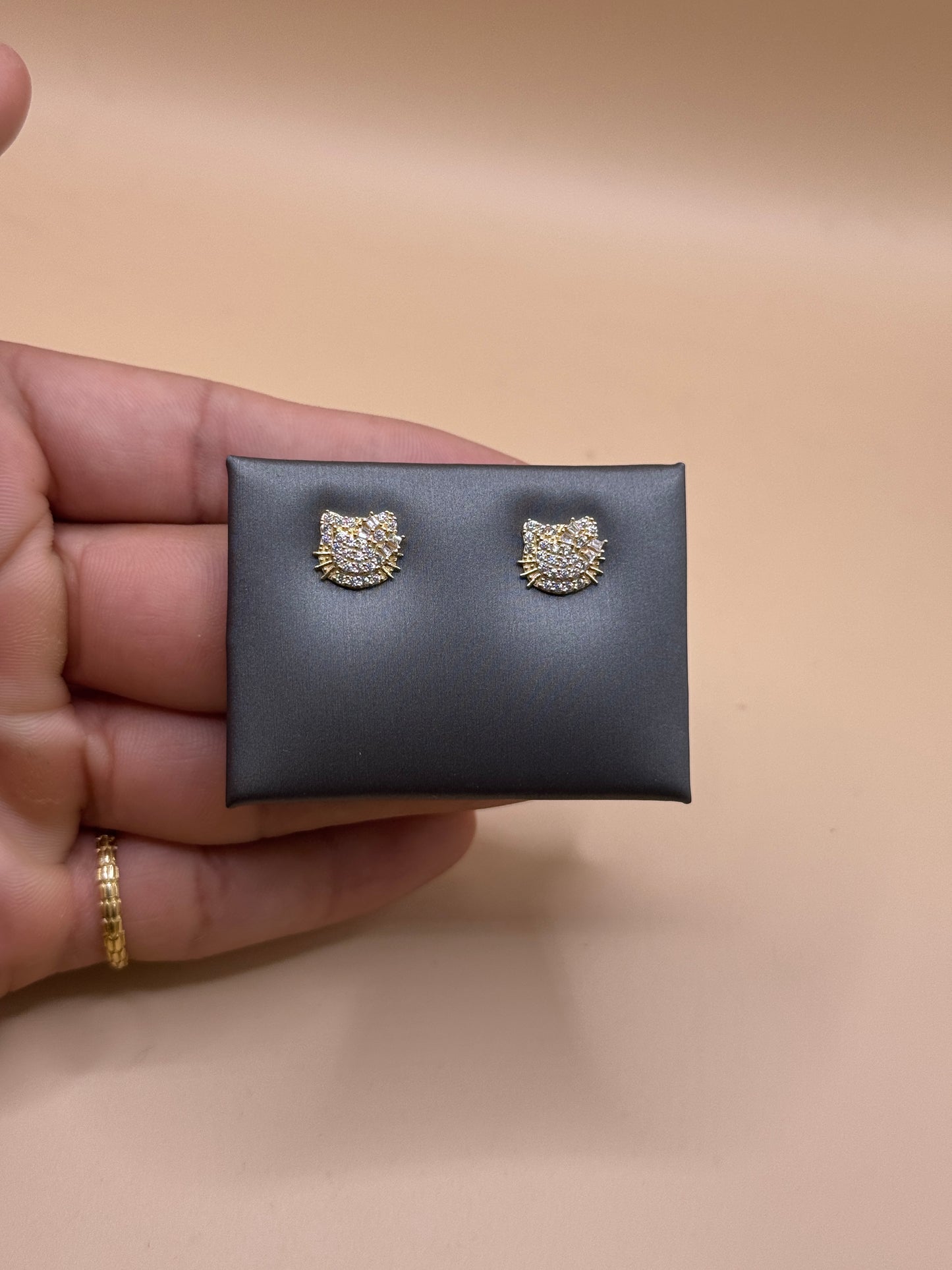 14k gold Hello Kitty CZ Stud Earrings for Girls – Cute Cat Earrings, Dainty Kids Jewelry Gift