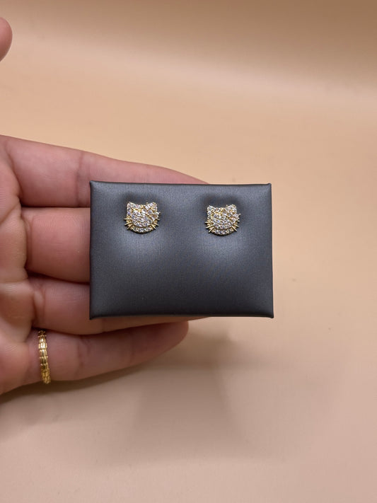 14k gold Hello Kitty CZ Stud Earrings for Girls – Cute Cat Earrings, Dainty Kids Jewelry Gift