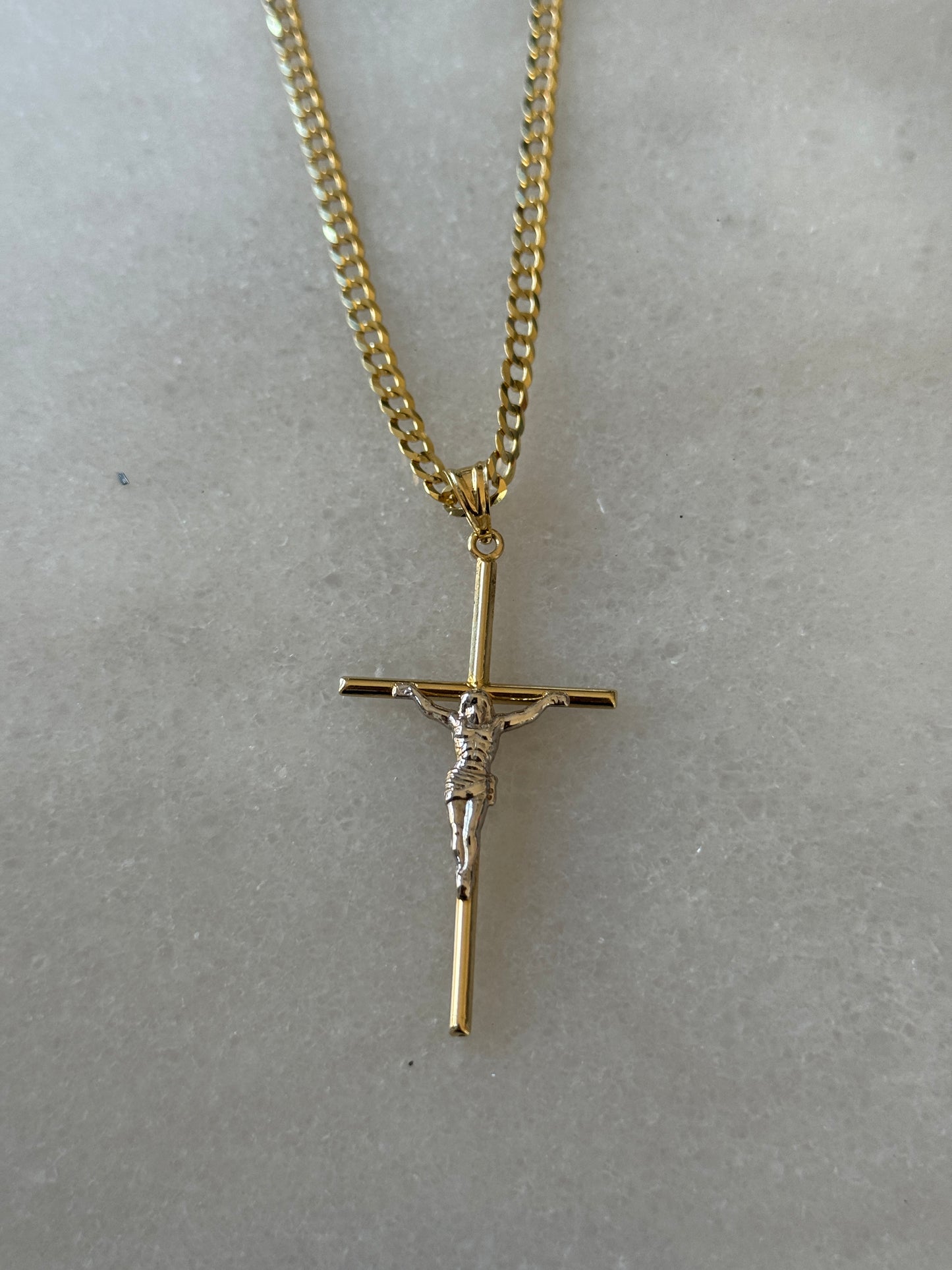 14K Gold Curb Link Chain with Crucifix for Men
