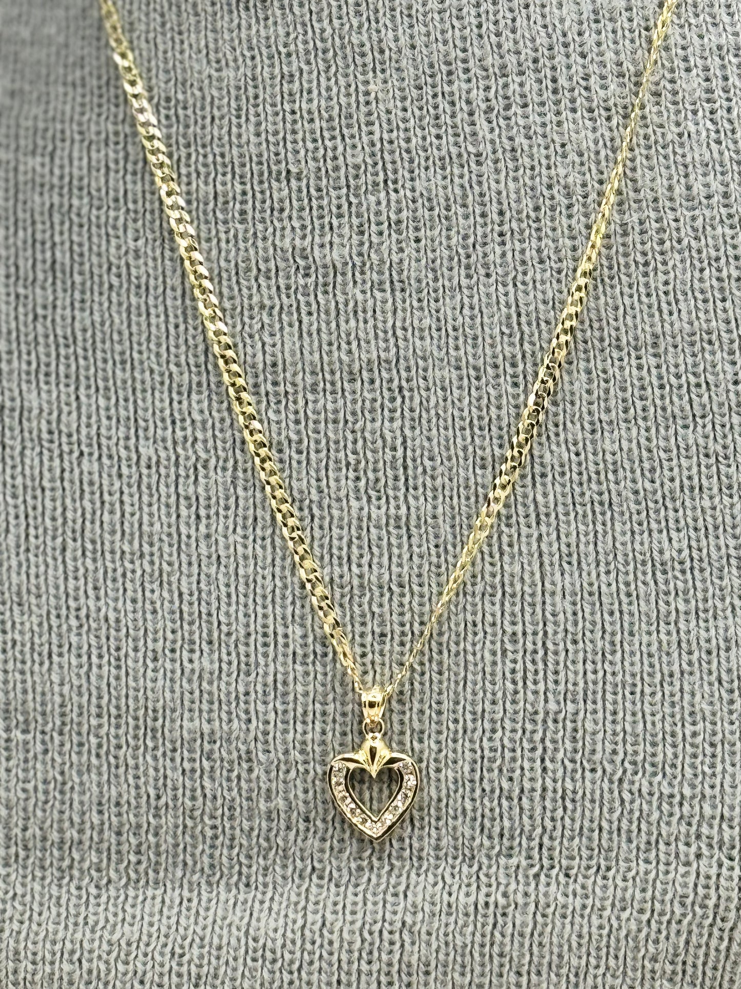 14K Gold Curb Link Chain with Heart Pendant