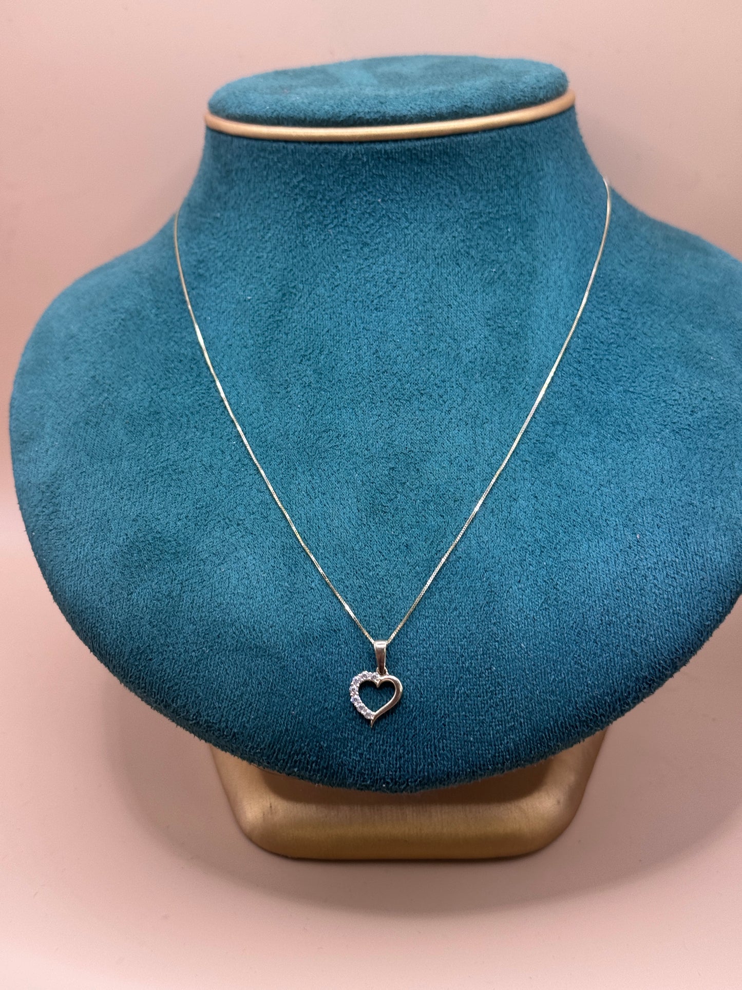 14K Solid Gold Box Chain Necklace 18 Inch with heart CZ Pendant, Dainty Gold Necklace, Minimalist Everyday Jewelry, Gift for Her