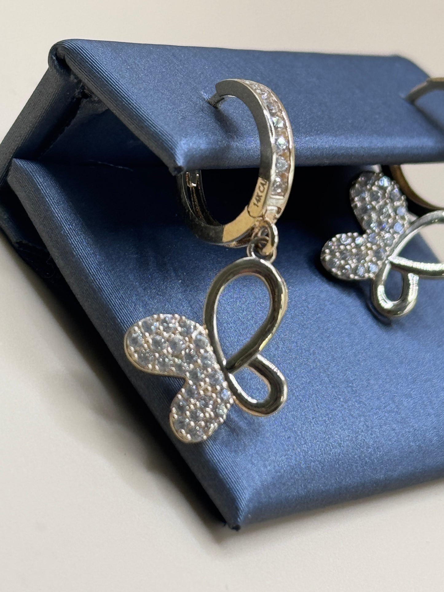 14K Gold Butterfly Hoop Earrings with Zircon – Dangling Butterfly Earrings for Women, Dainty Gold Jewelry Gift