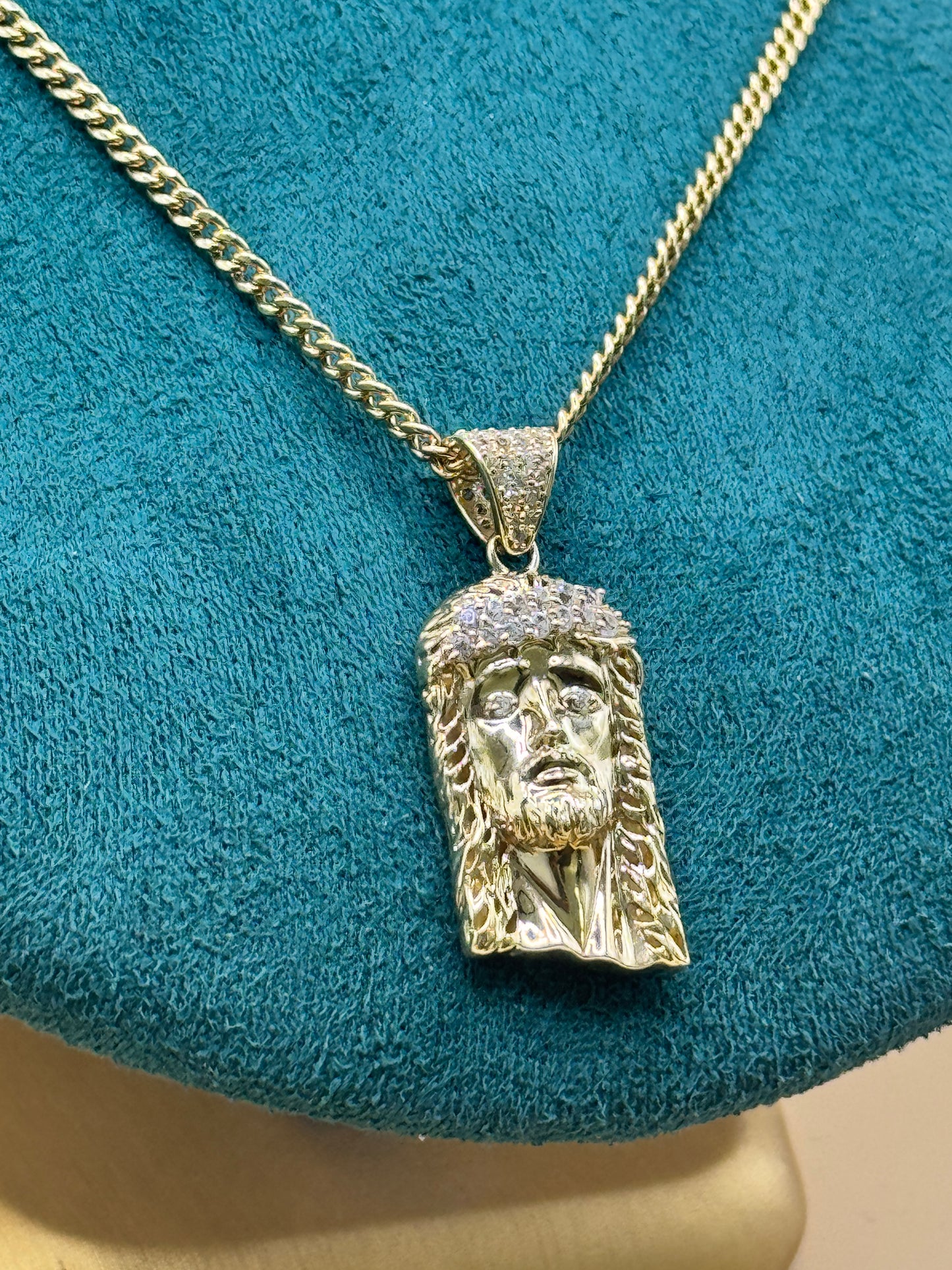14K Gold Miami Cuban Link Chain 22” with Jesus face Pendant – Real Gold Necklace 10–13g, Religious Jewelry for Men