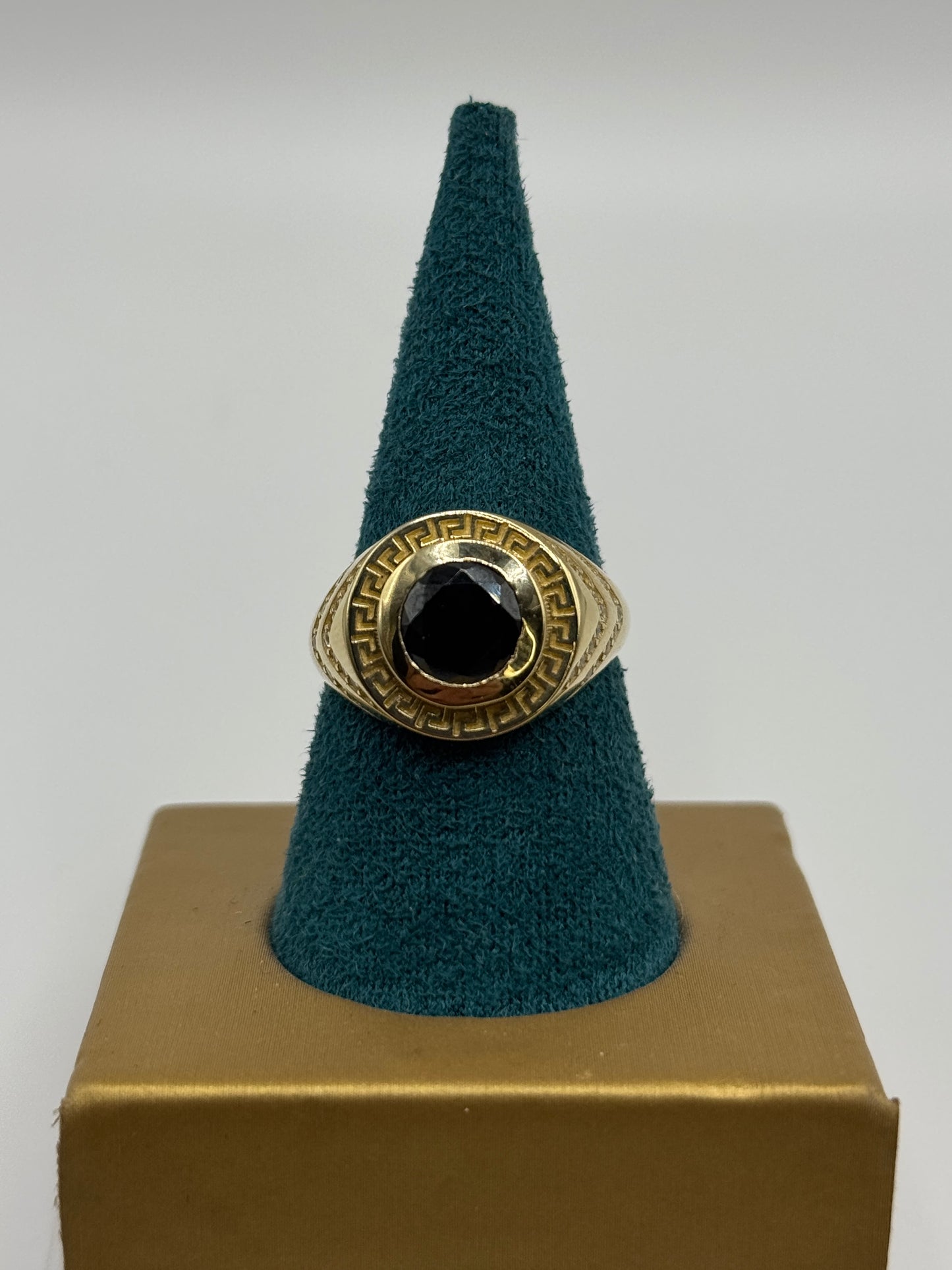 14k gold men’s Ring with black stone and ZC