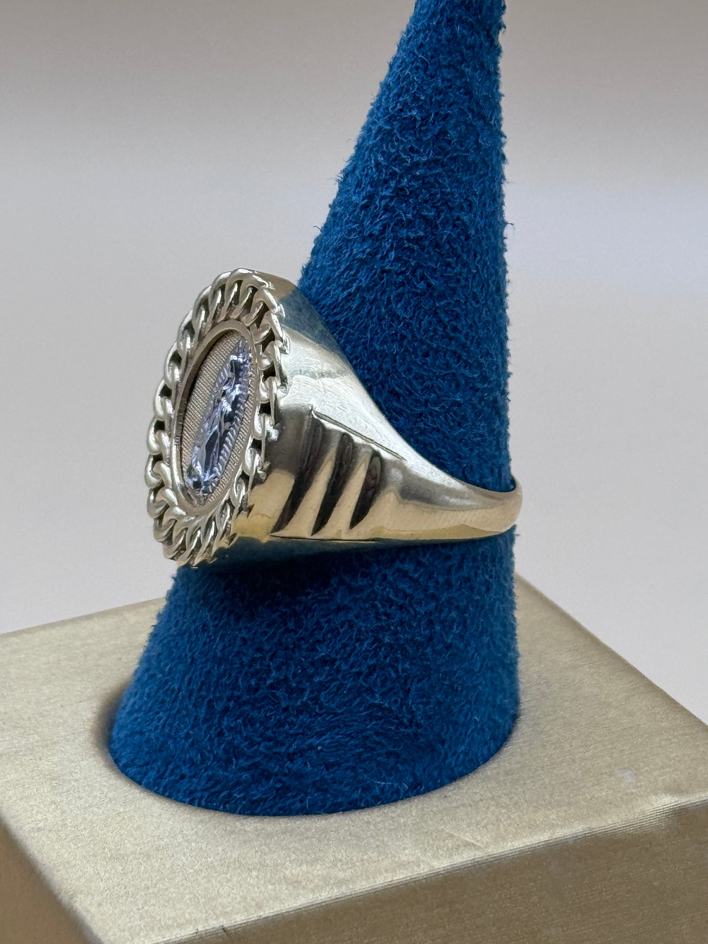 14K Two Tone Gold Virgin Mary Ring Size 10.5 – Unisex Religious Ring, Real Gold Faith Jewelry