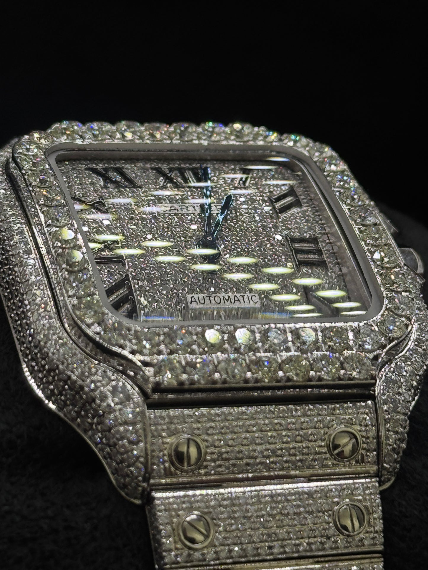 Cartier Santos Bust Down Watch with Diamond Bezel – Iced Out Luxury Watch, Men’s Statement Timepiece