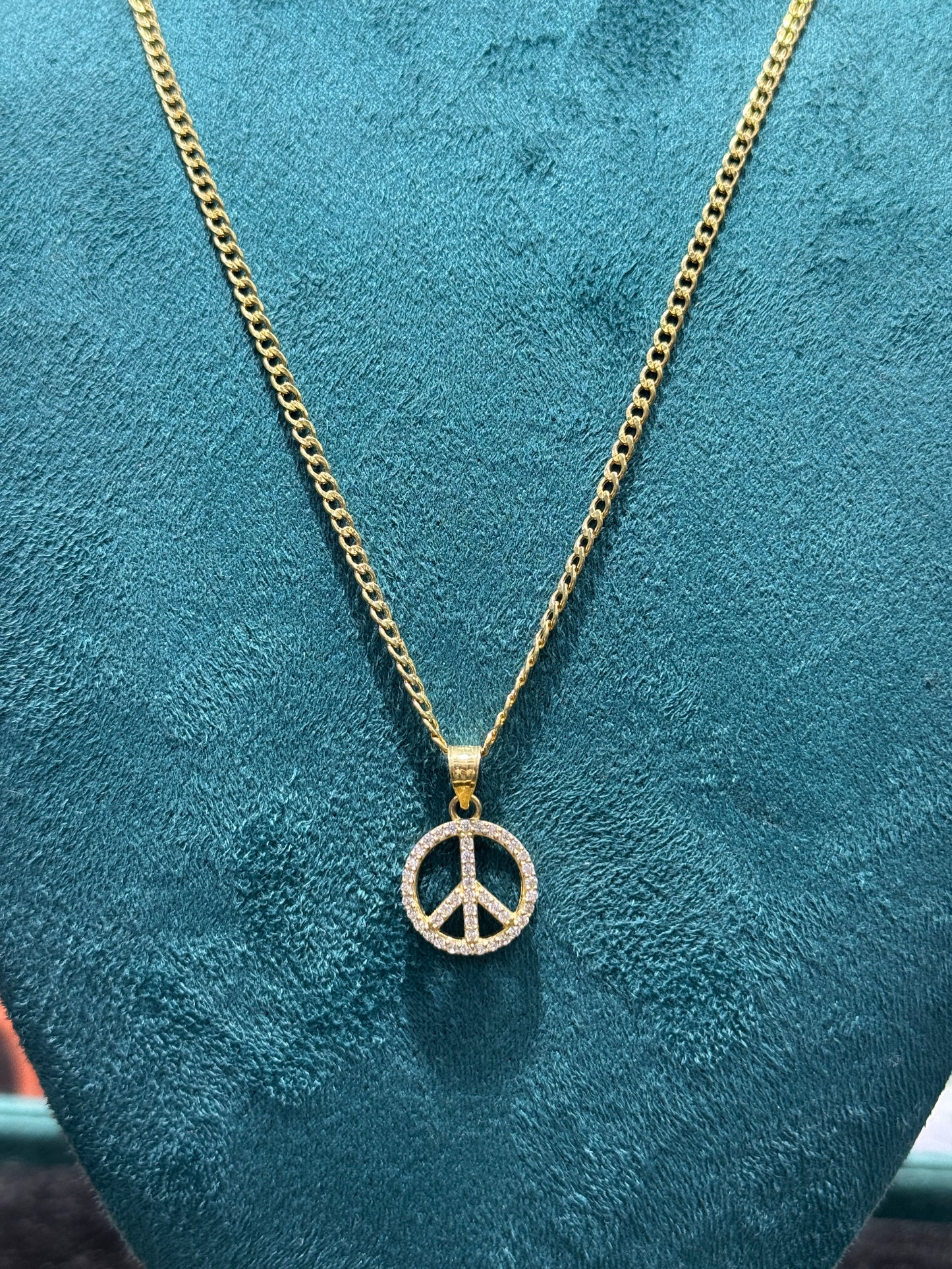 14K Gold Link chain Necklace with ☮️ Pendant for  – 20” Inches for women
