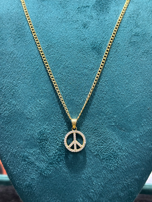 14K Gold Link chain Necklace with ☮️ Pendant for  – 20” Inches for women