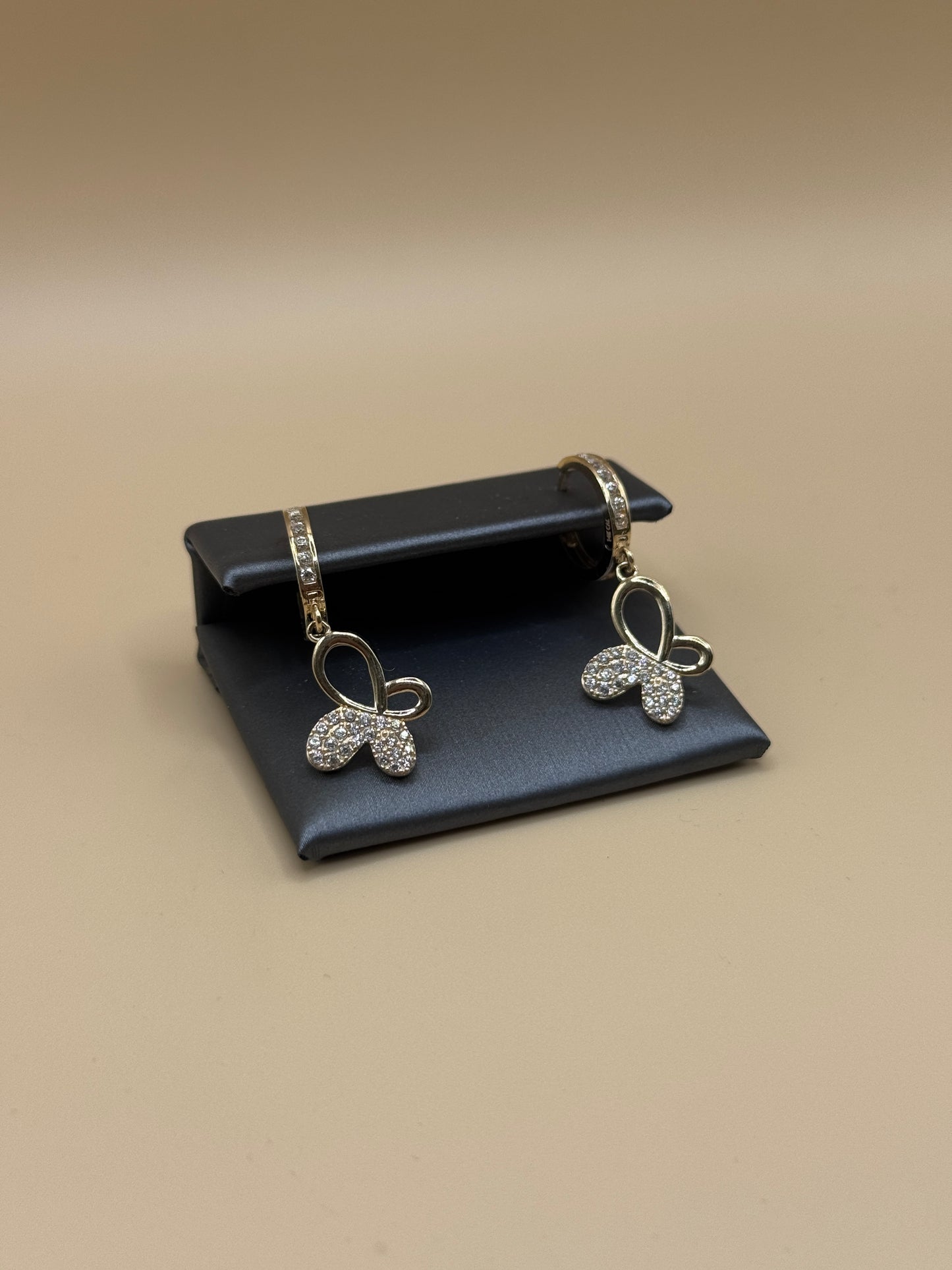 14K Gold Butterfly Hoop Earrings with Zircon – Dangling Butterfly Earrings for Women, Dainty Gold Jewelry Gift