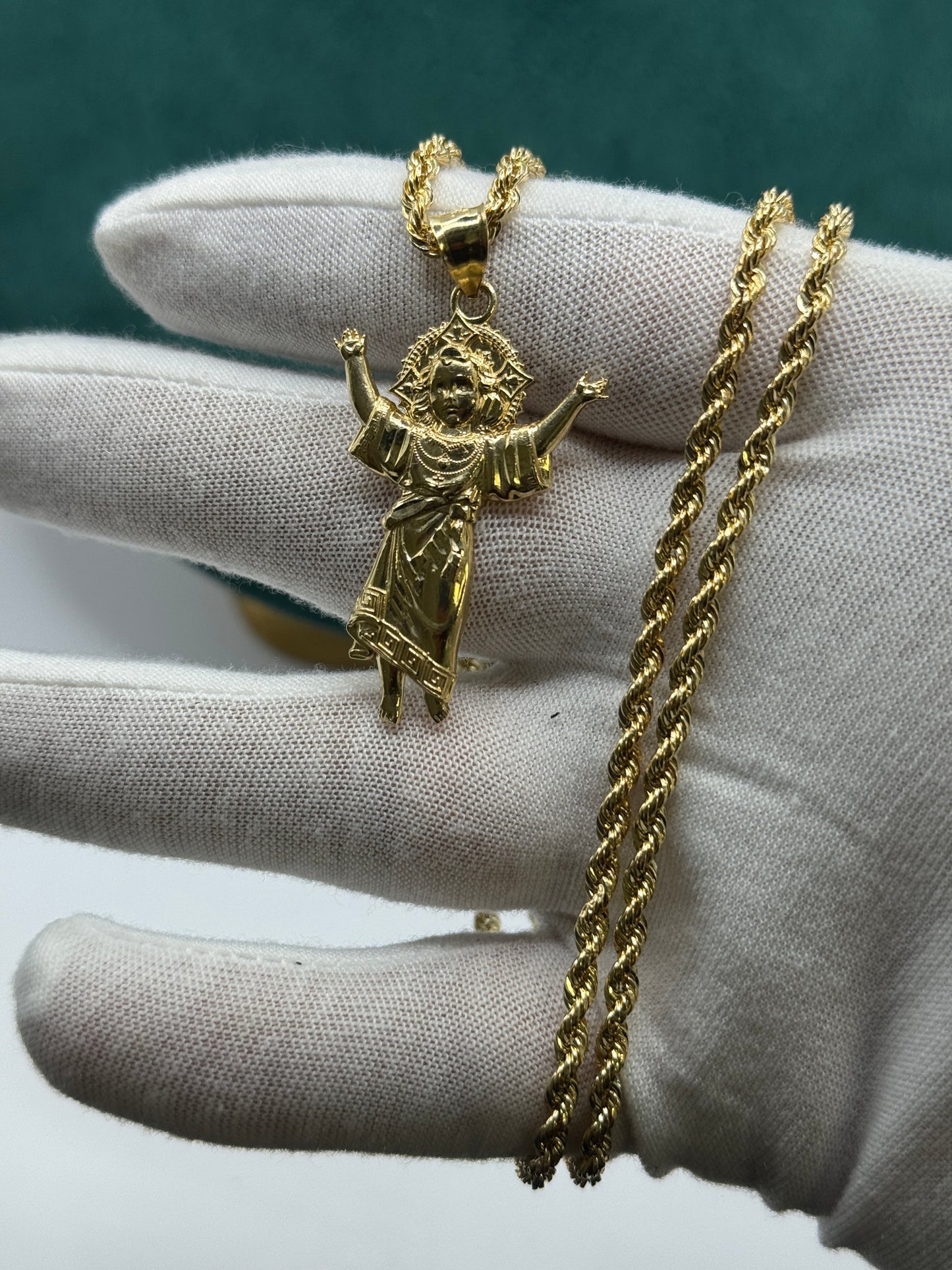 14K Gold Rope Chain – 24” with Divine Child Pendant (3mm Chain)