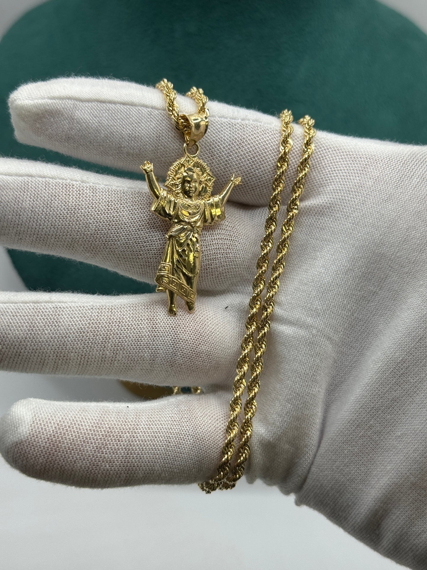 14K Gold Rope Chain – 24” with Divine Child Pendant (3mm Chain)