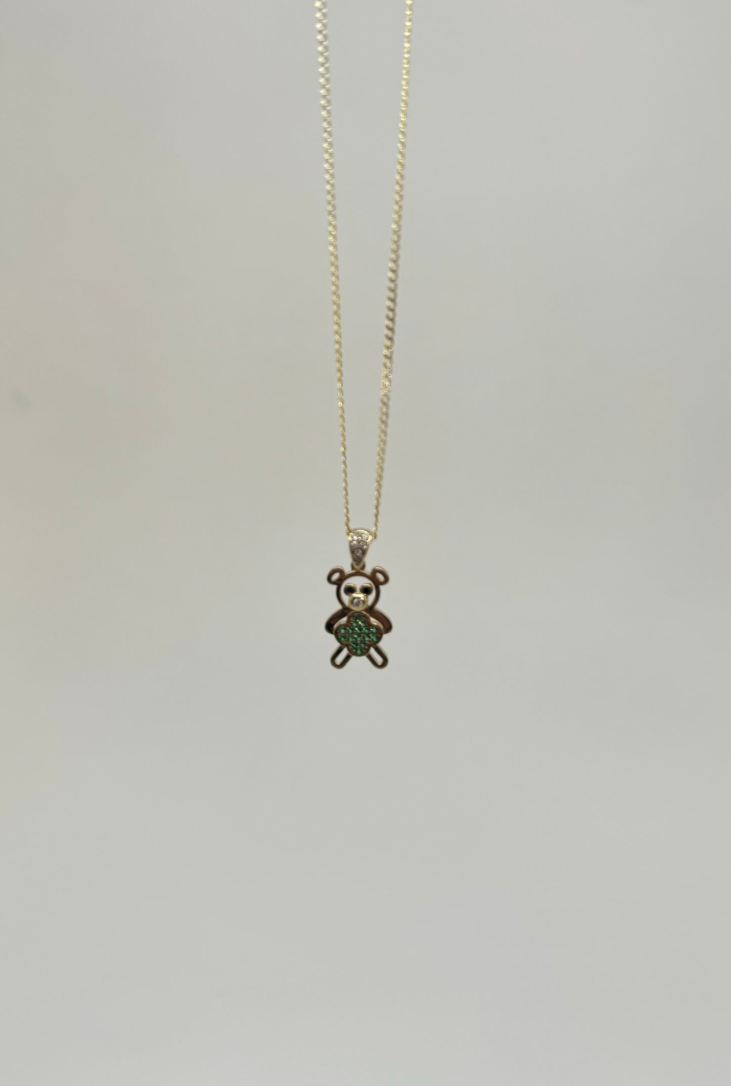 14k Gold 2 tone Cuban link with teddy bear pendant unisex