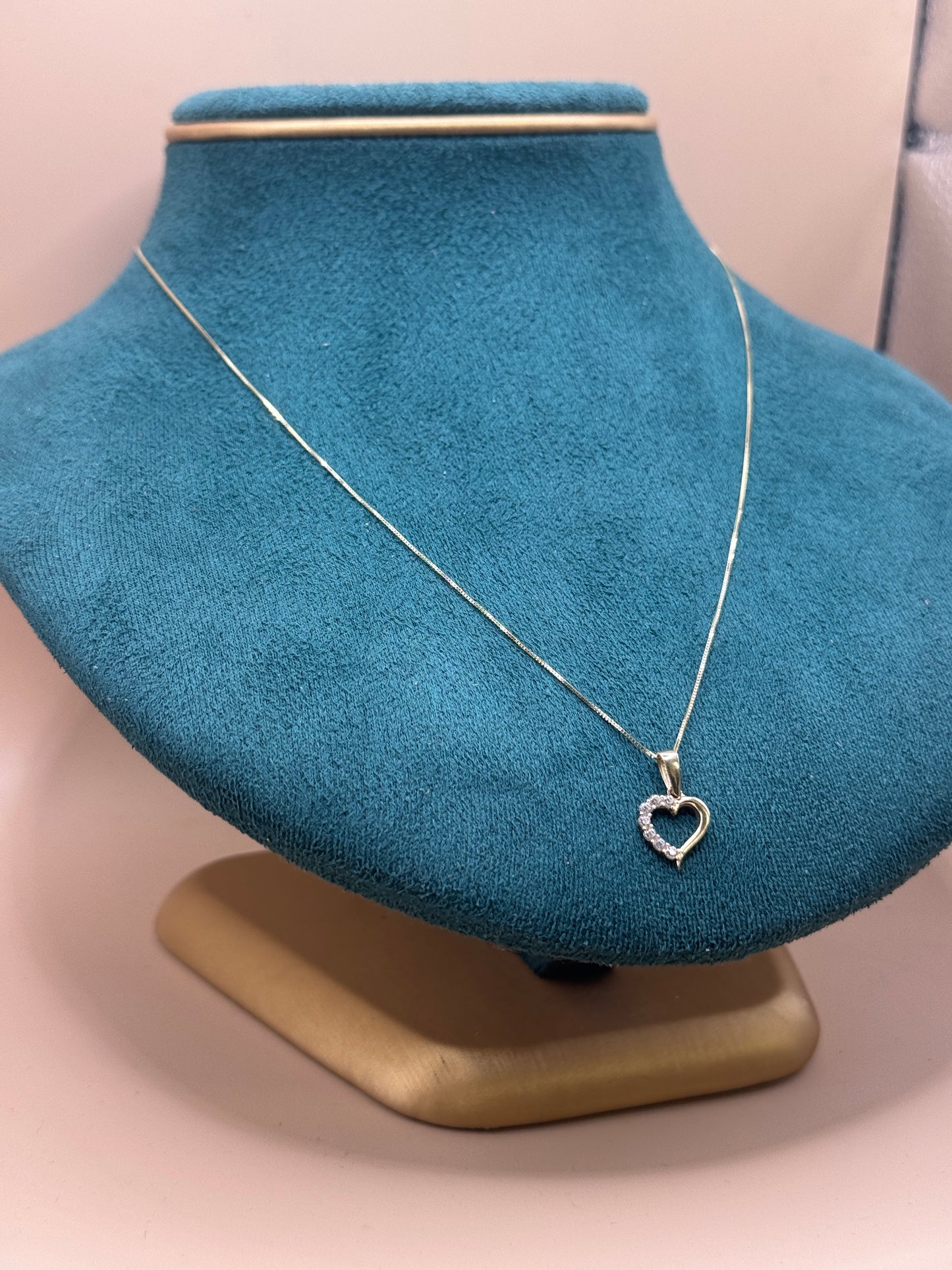 14K Solid Gold Box Chain Necklace 18 Inch with heart CZ Pendant, Dainty Gold Necklace, Minimalist Everyday Jewelry, Gift for Her