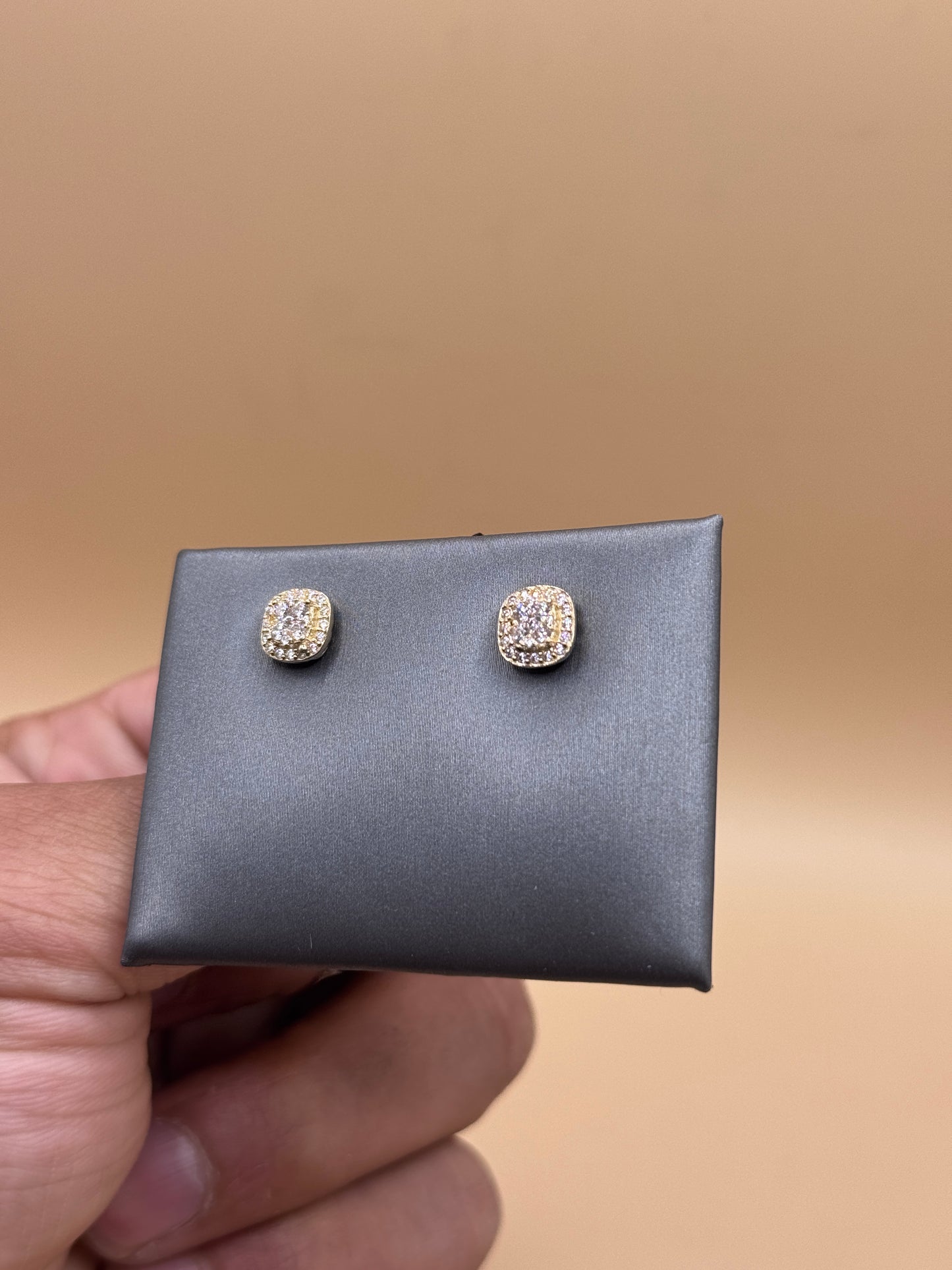 14K Gold CZ Square Stud Earrings for Men – Real Gold Earrings, Iced Out Studs, Hip Hop Jewelry