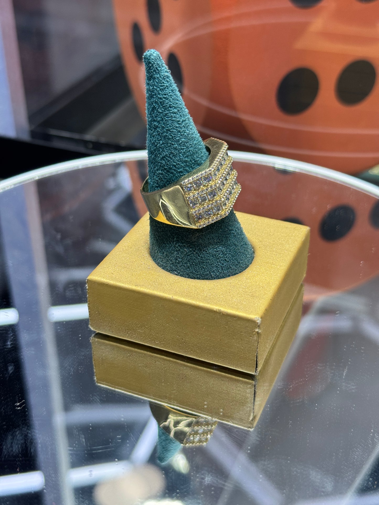 14K Gold Men’s Ring – Sparkling Cubic Zirconia 11.5”