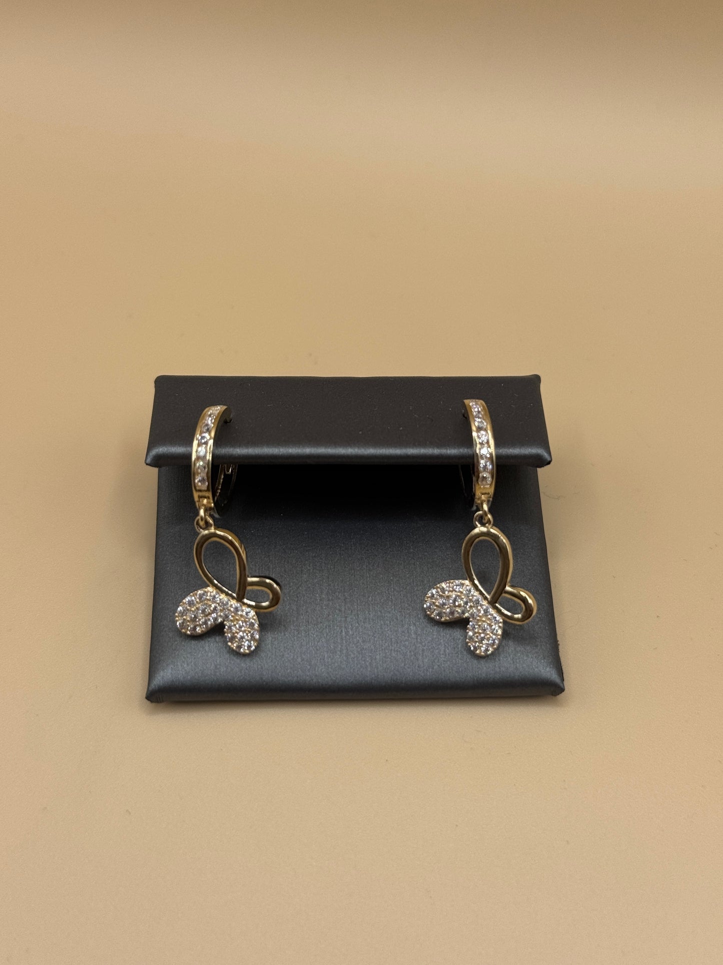 14K Gold Butterfly Hoop Earrings with Zircon – Dangling Butterfly Earrings for Women, Dainty Gold Jewelry Gift