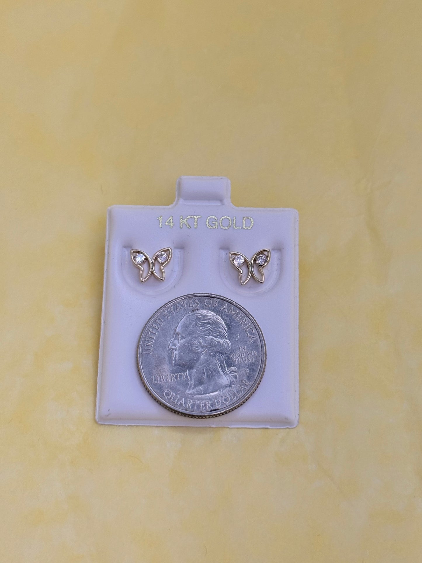 14k Gold Butterfly stud earrings for women with cubic zirconia