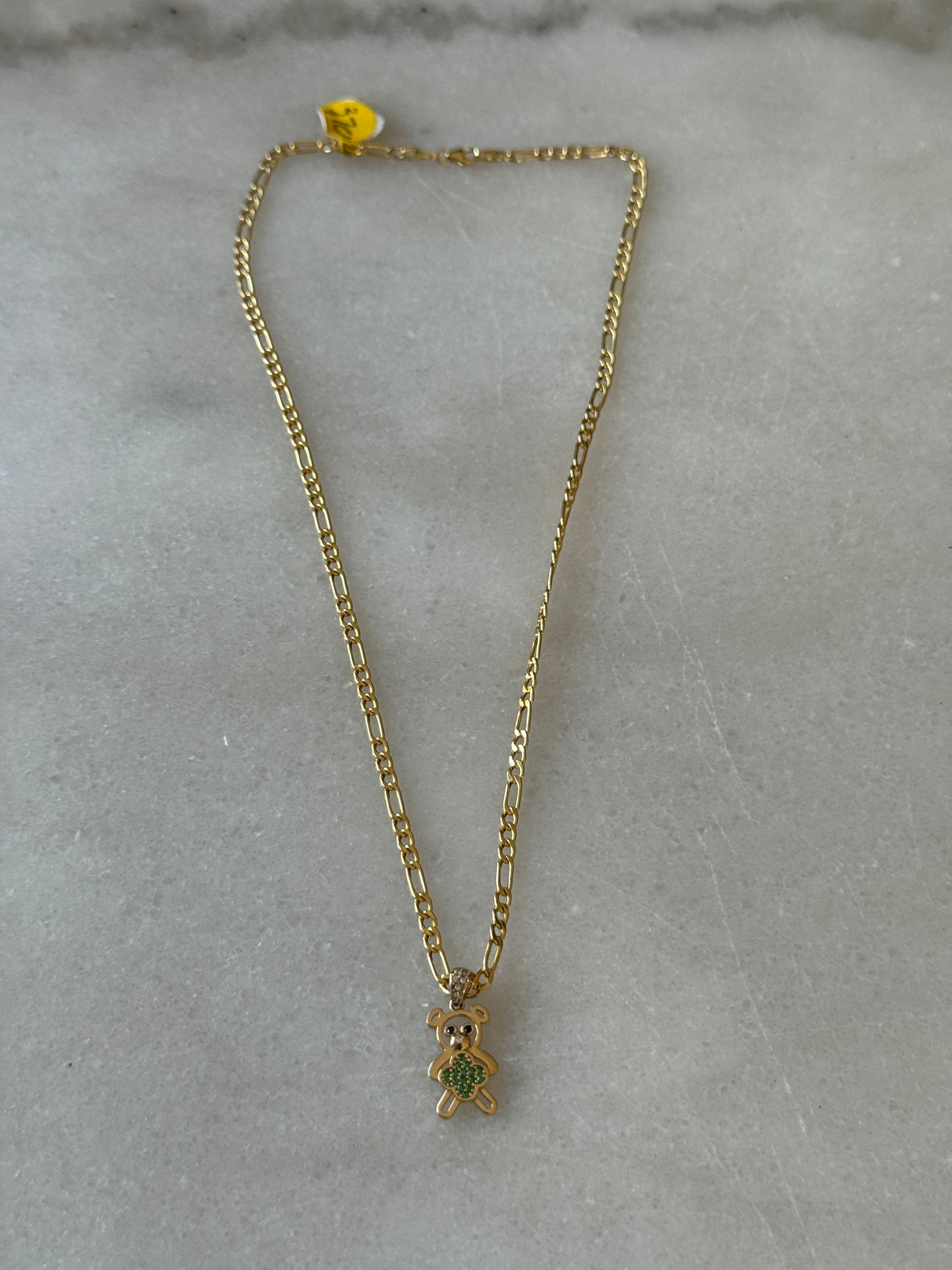 14K Gold Figaro Chain with Teddy Bear – Sweet elegance for her
