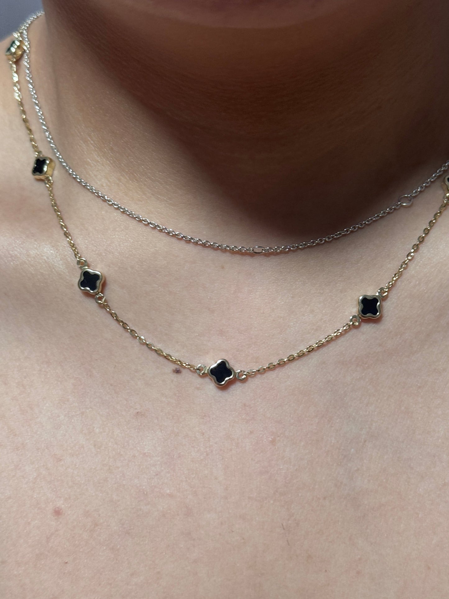 14K Gold Clover Jewelry Set – 16” Necklace & 7.5” Bracelet for Women, Matching Gold Set, Dainty Gift