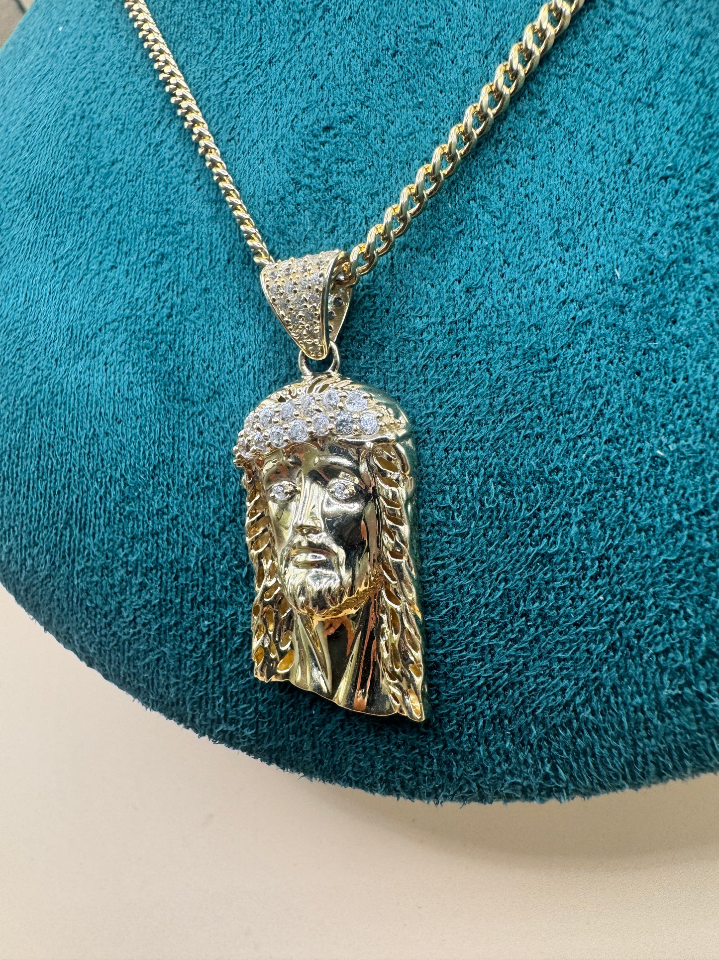 14K Gold Miami Cuban Link Chain 22” with Jesus face Pendant – Real Gold Necklace 10–13g, Religious Jewelry for Men