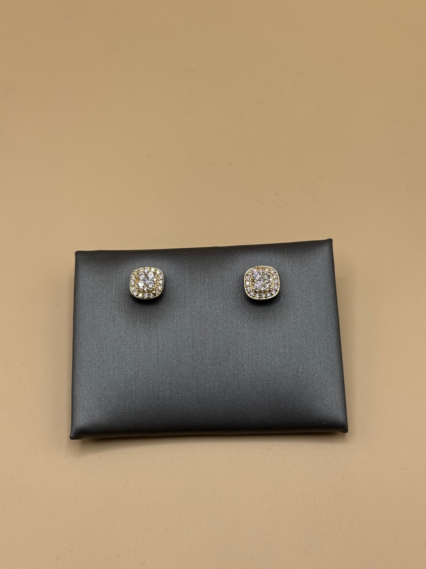 14K Gold CZ Square Stud Earrings for Men – Real Gold Earrings, Iced Out Studs, Hip Hop Jewelry