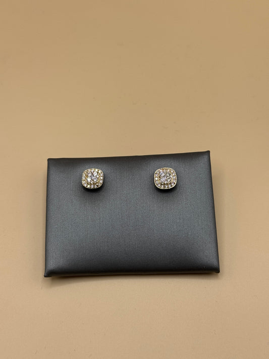14K Gold CZ Square Stud Earrings for Men – Real Gold Earrings, Iced Out Studs, Hip Hop Jewelry