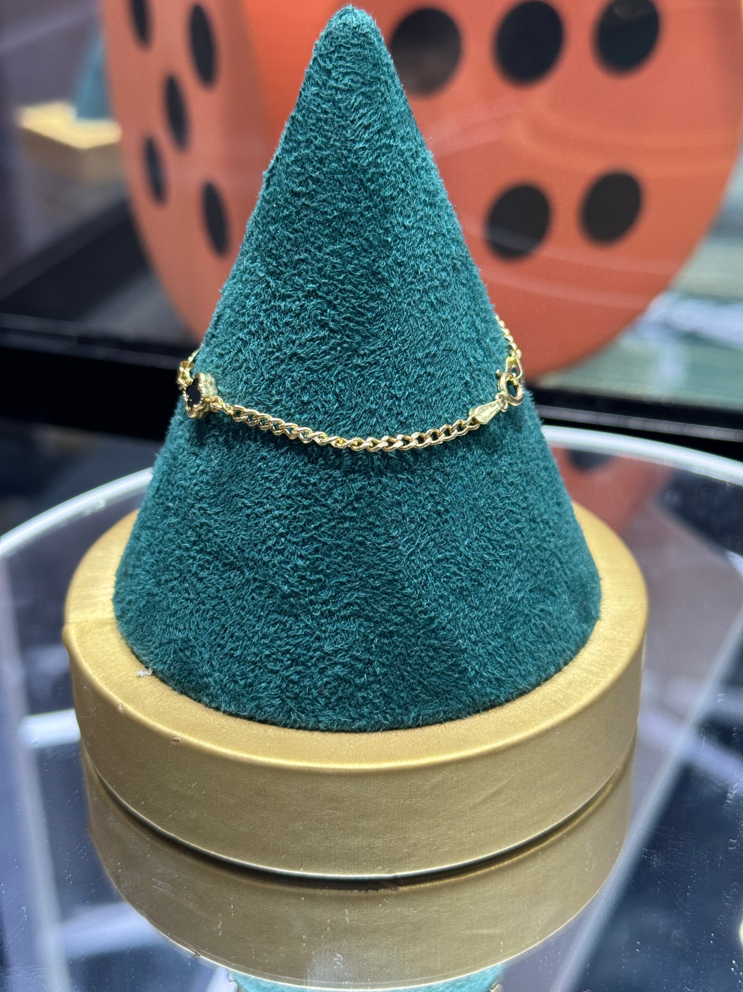 14k gold Baby engraved clover bracelet 6” inch long