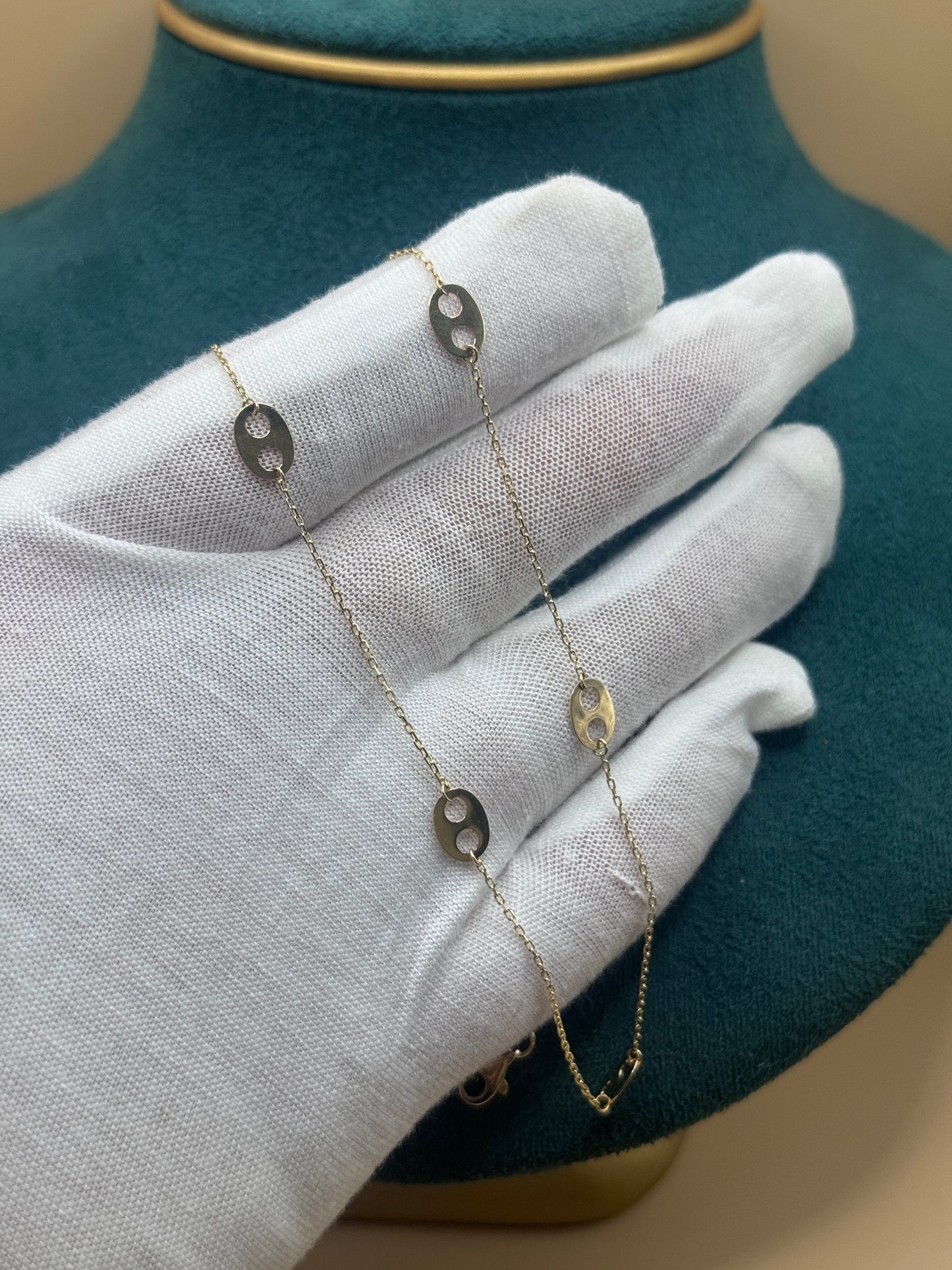 14K Gold Mariner Link Jewelry Set – Adjustable 17” Necklace & 7” Bracelet for Women, Solid Gold Matching Set