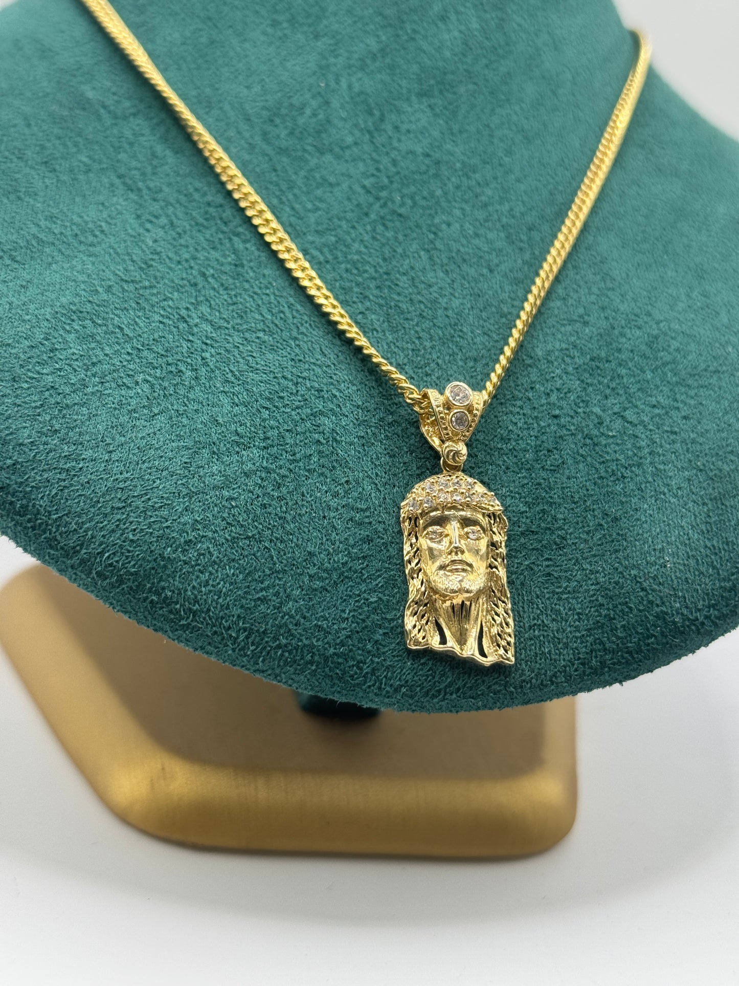 14K Gold Miami Cuban Link Necklace with Jesus Face Pendant – 24”