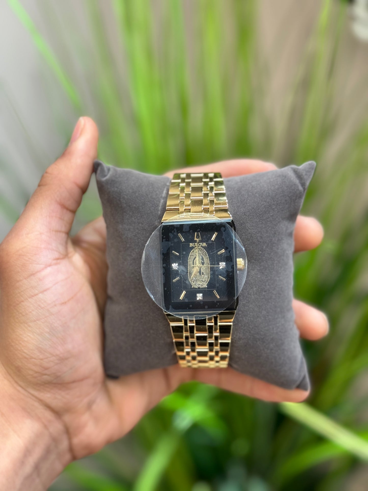 BULOVA CUSTOM “LADY OF GUADALUPE” BLACK DIAL W/ DIAMOND ACCENTS MEN’S WATCH 97D130