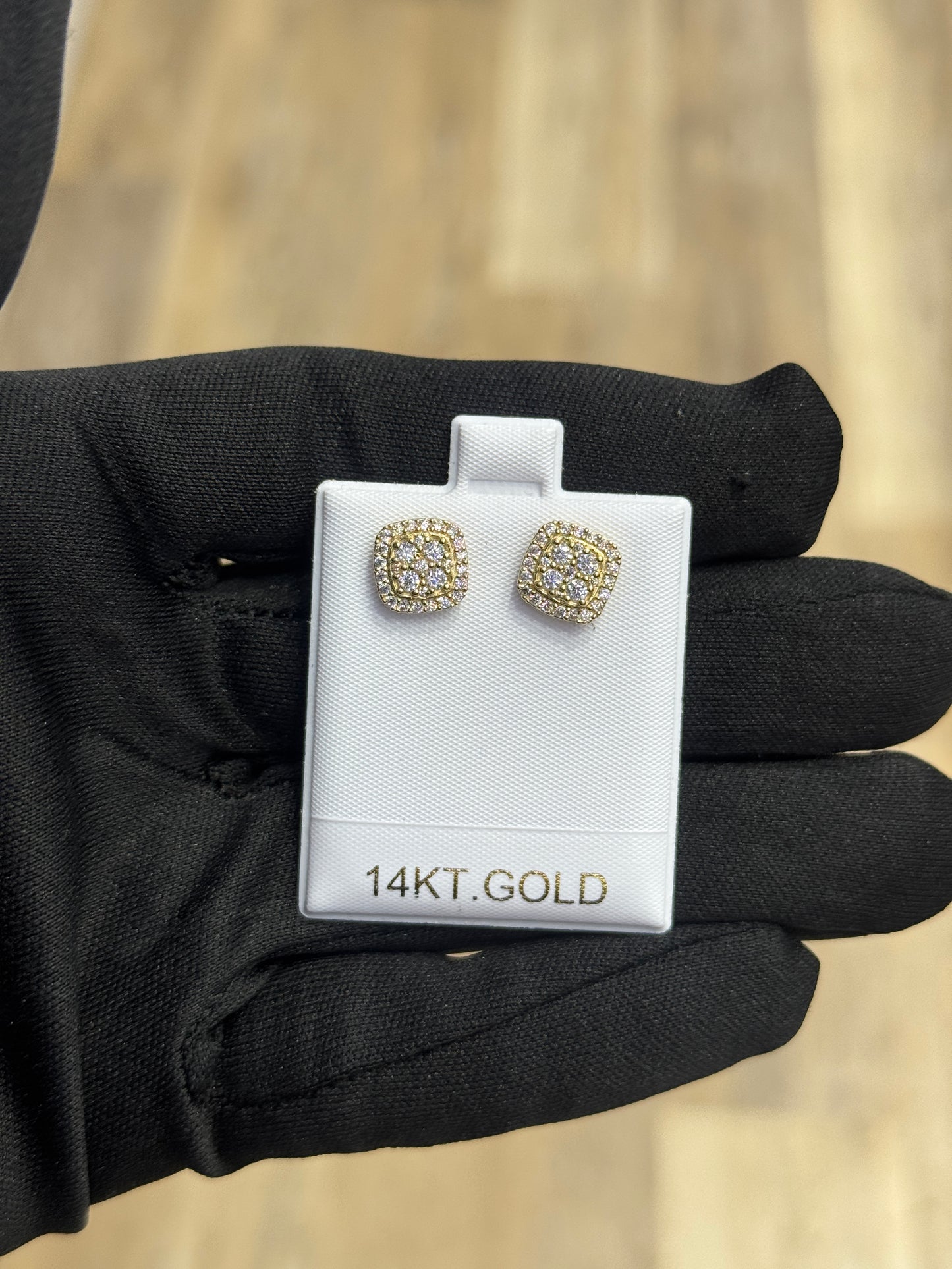 14k gold square stud ZC earrings  unisex