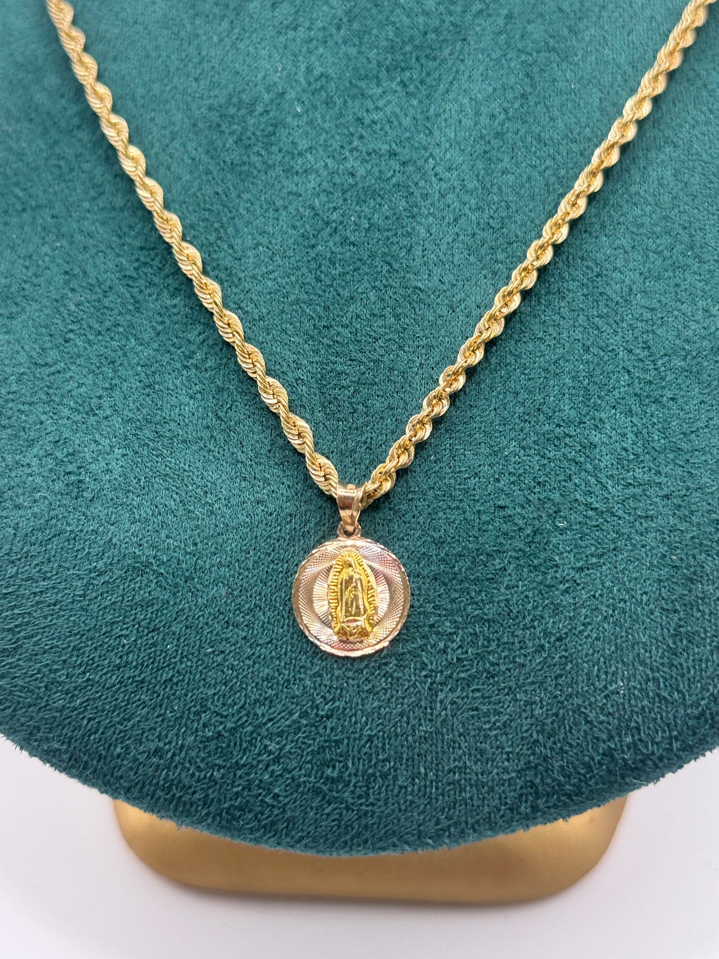14K Gold Rope Chain for women  with Virgin Mary Pendant – 16”