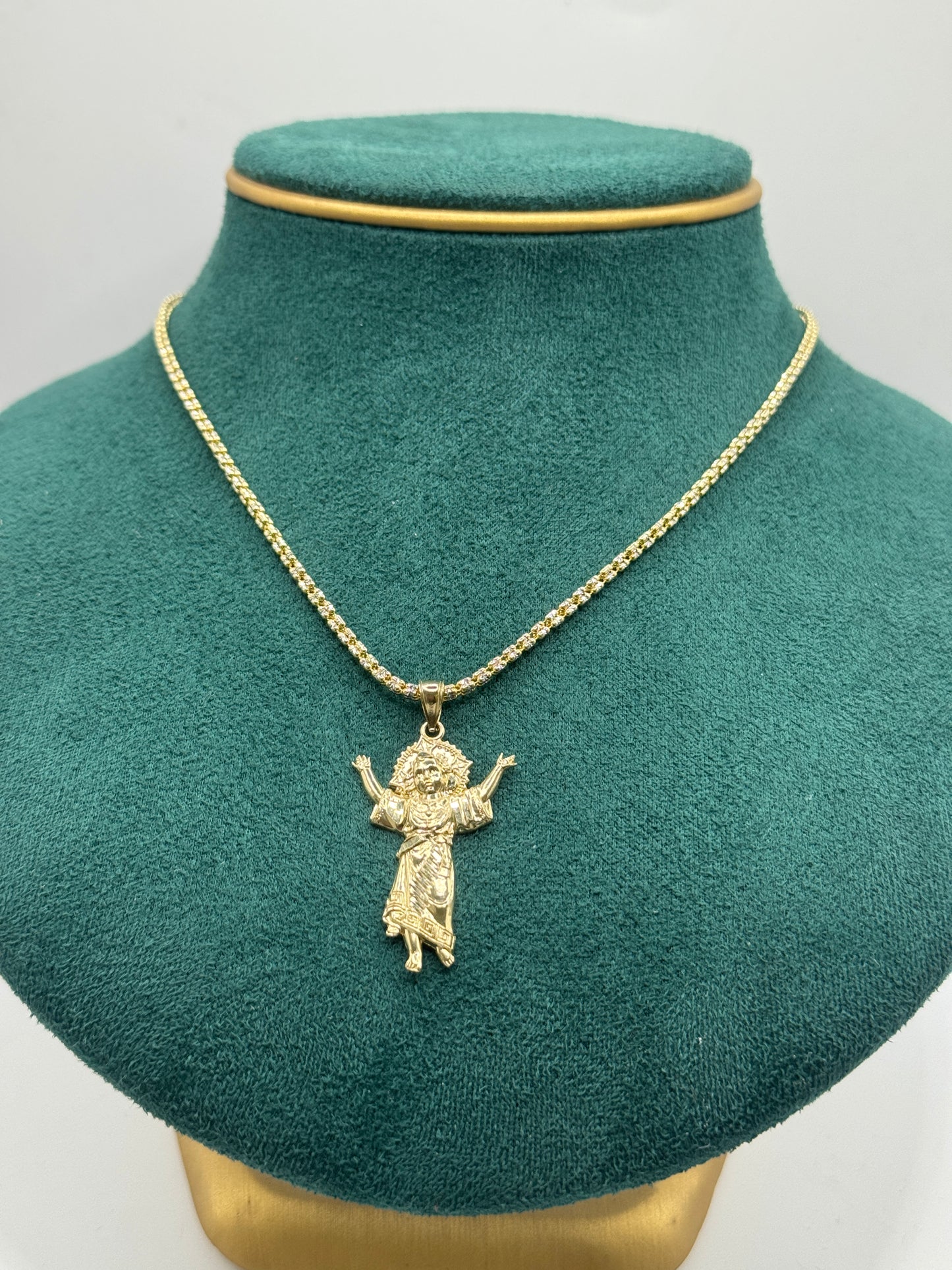 14K Gold Moon Ice Chain – 20” with Divine Child Pendant unisex