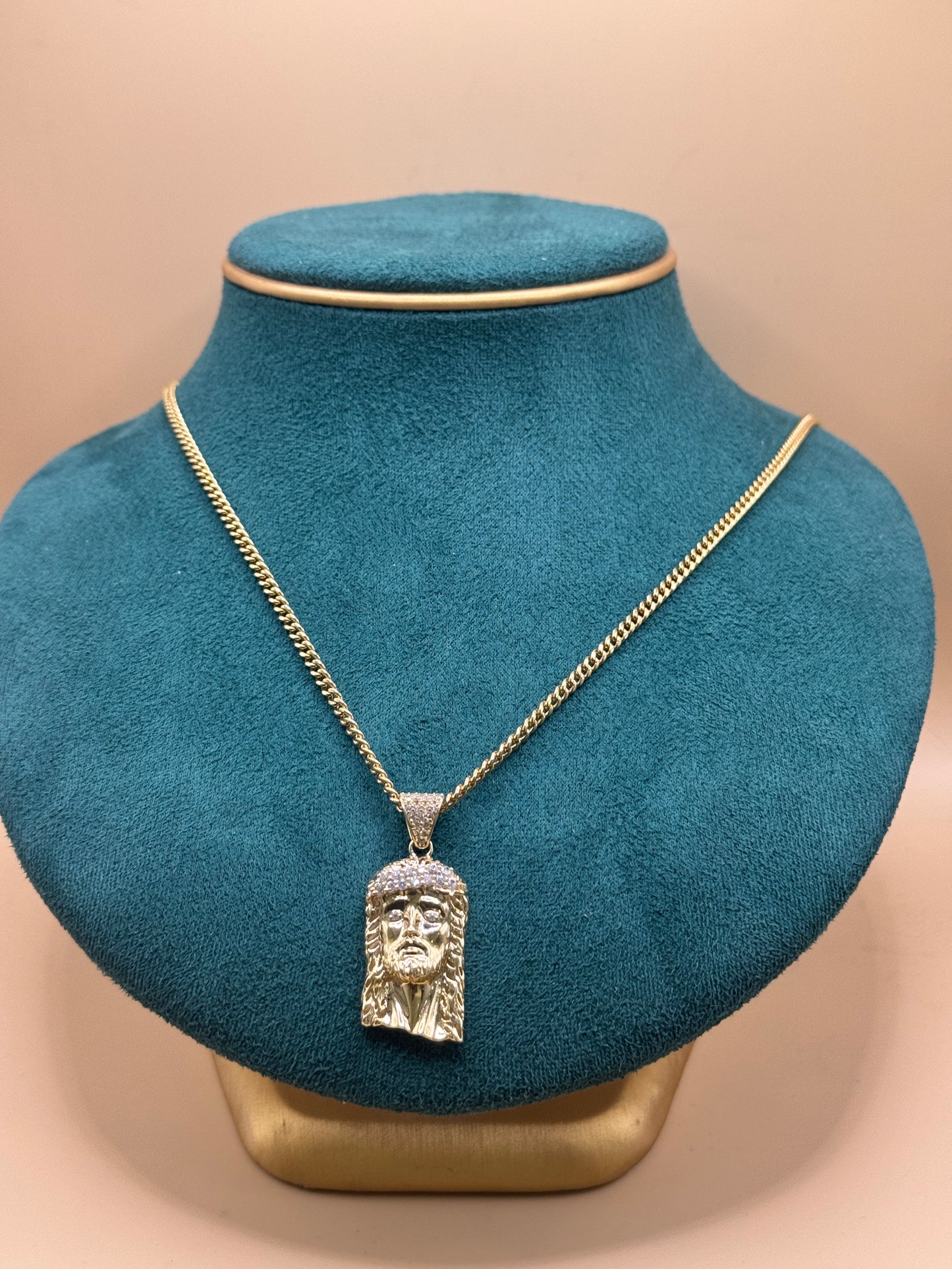 14K Gold Miami Cuban Link Chain 22” with Jesus face Pendant – Real Gold Necklace 10–13g, Religious Jewelry for Men