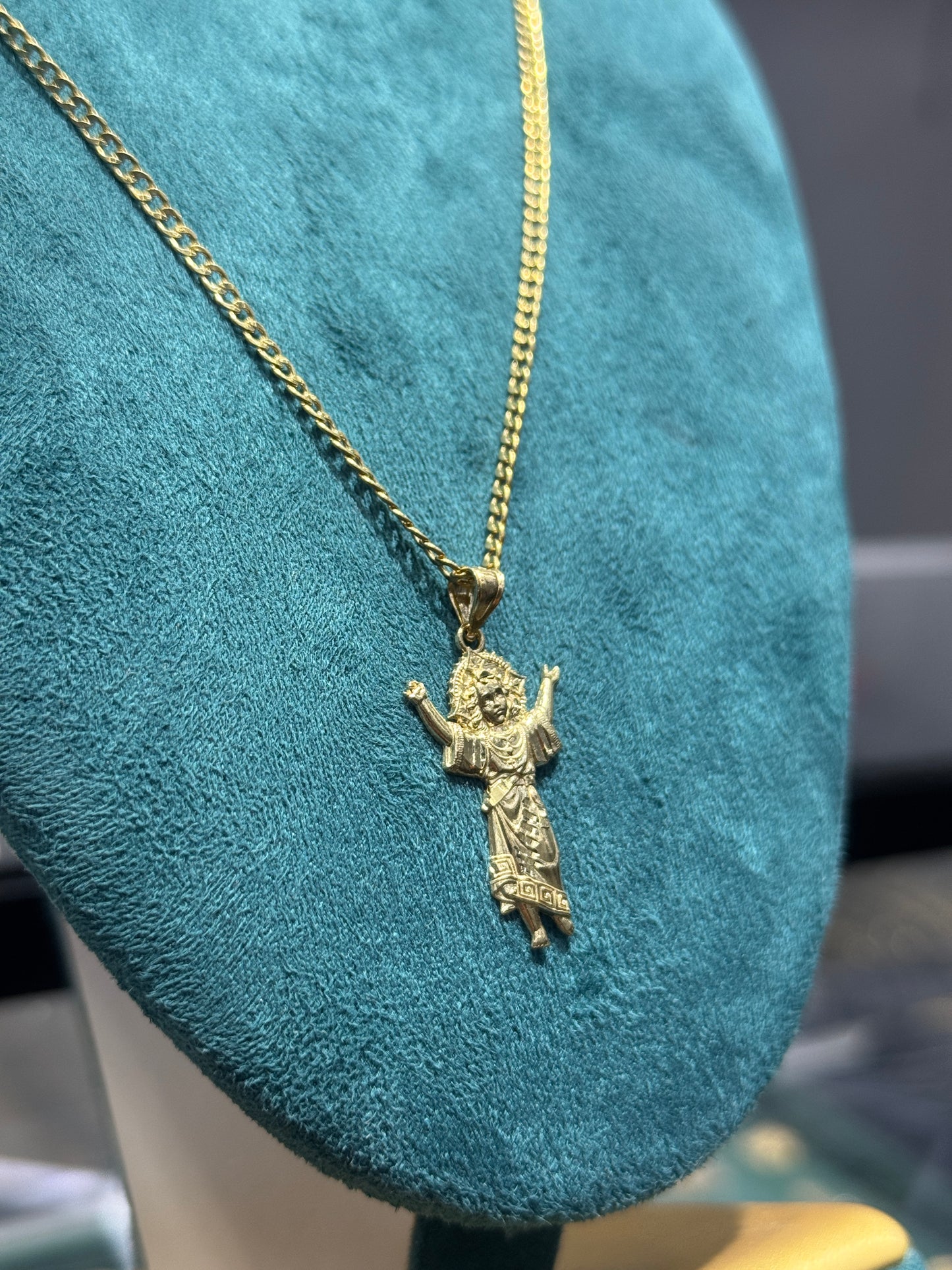 14K Gold Divine Child Pendant with Curb Link Chai