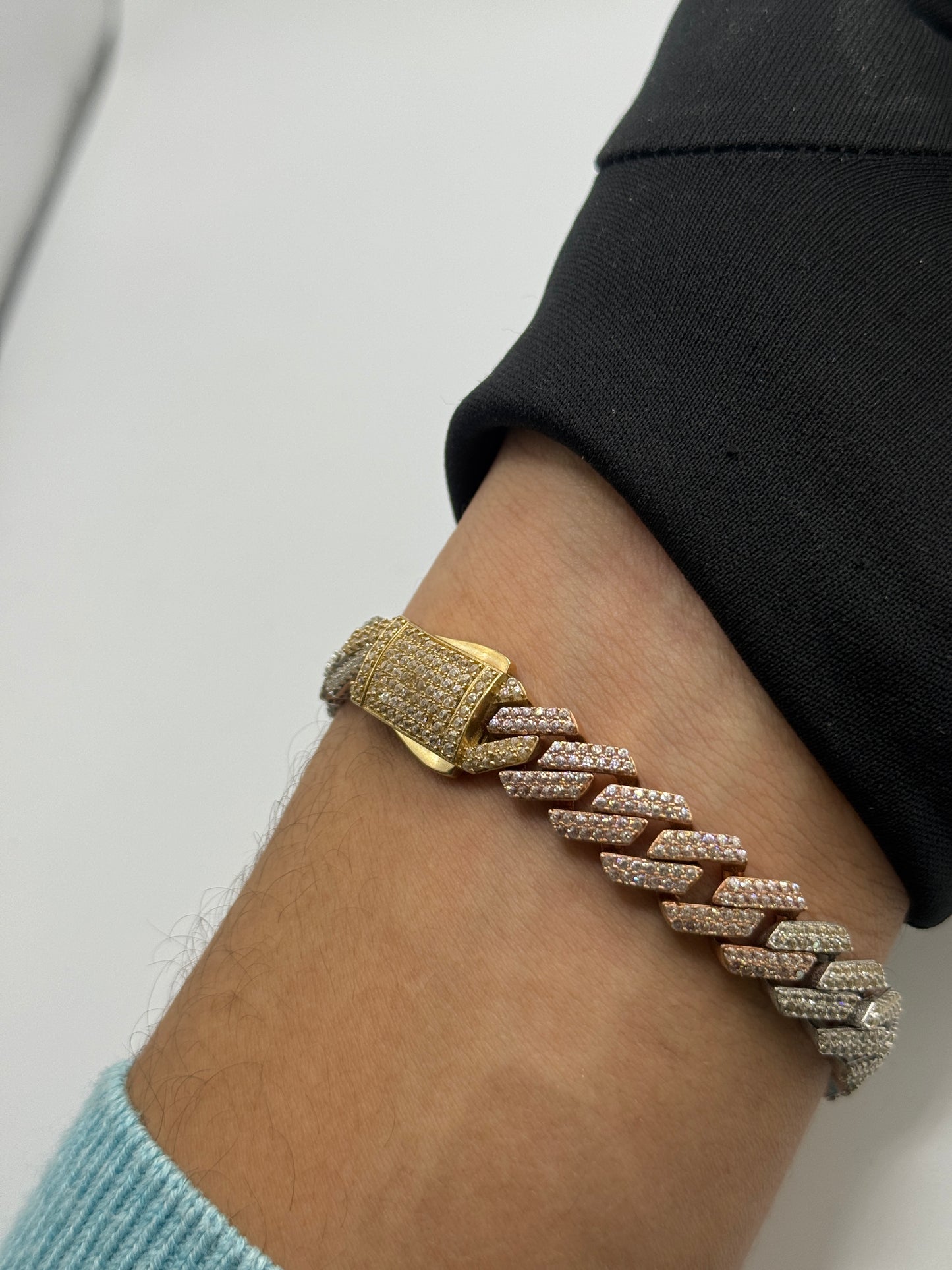 14K Gold Baguette Bracelet – Tri-Color (Yellow Gold, White Gold & Rose Gold) – 8”