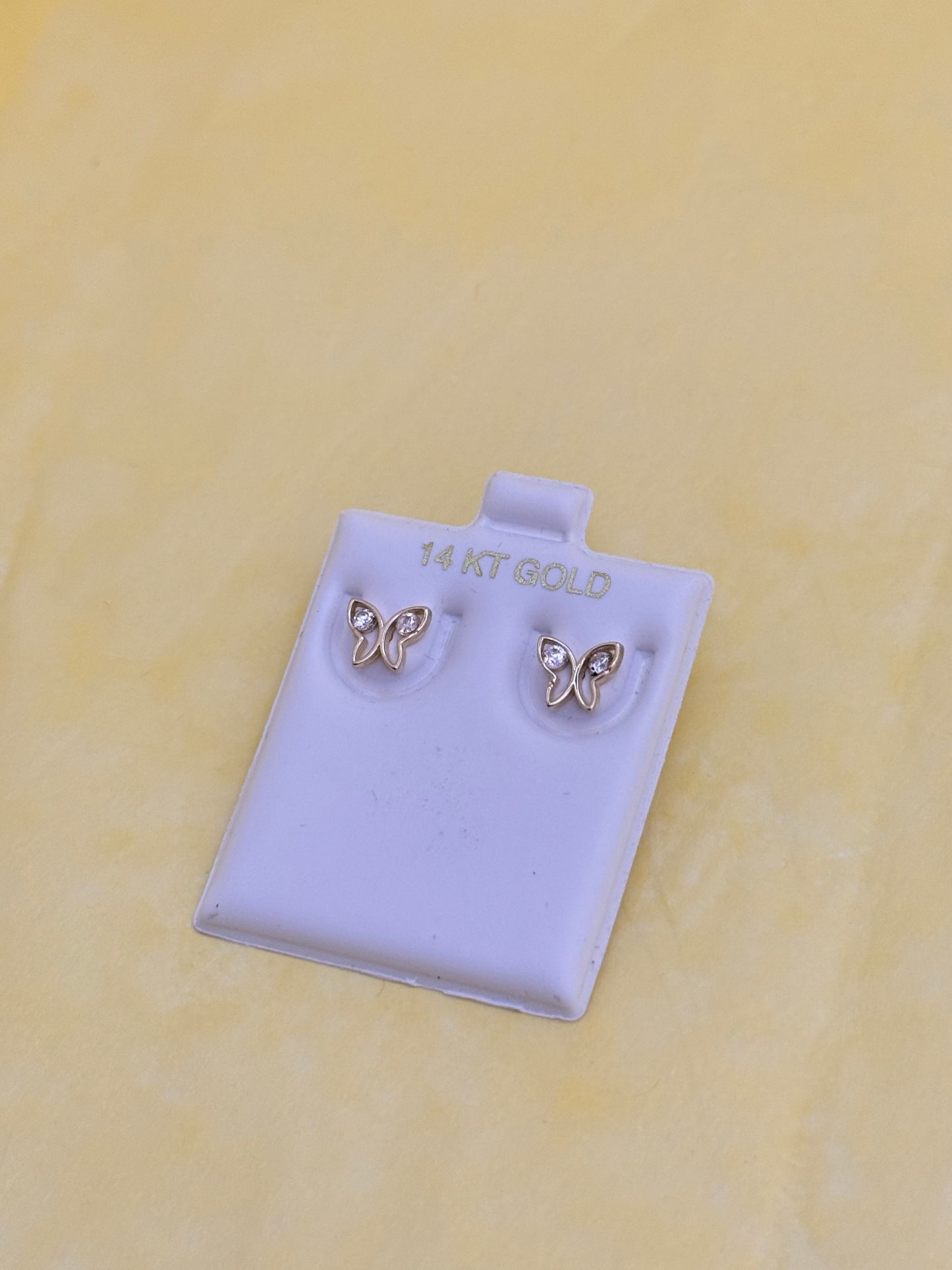 14k Gold Butterfly stud earrings for women with cubic zirconia
