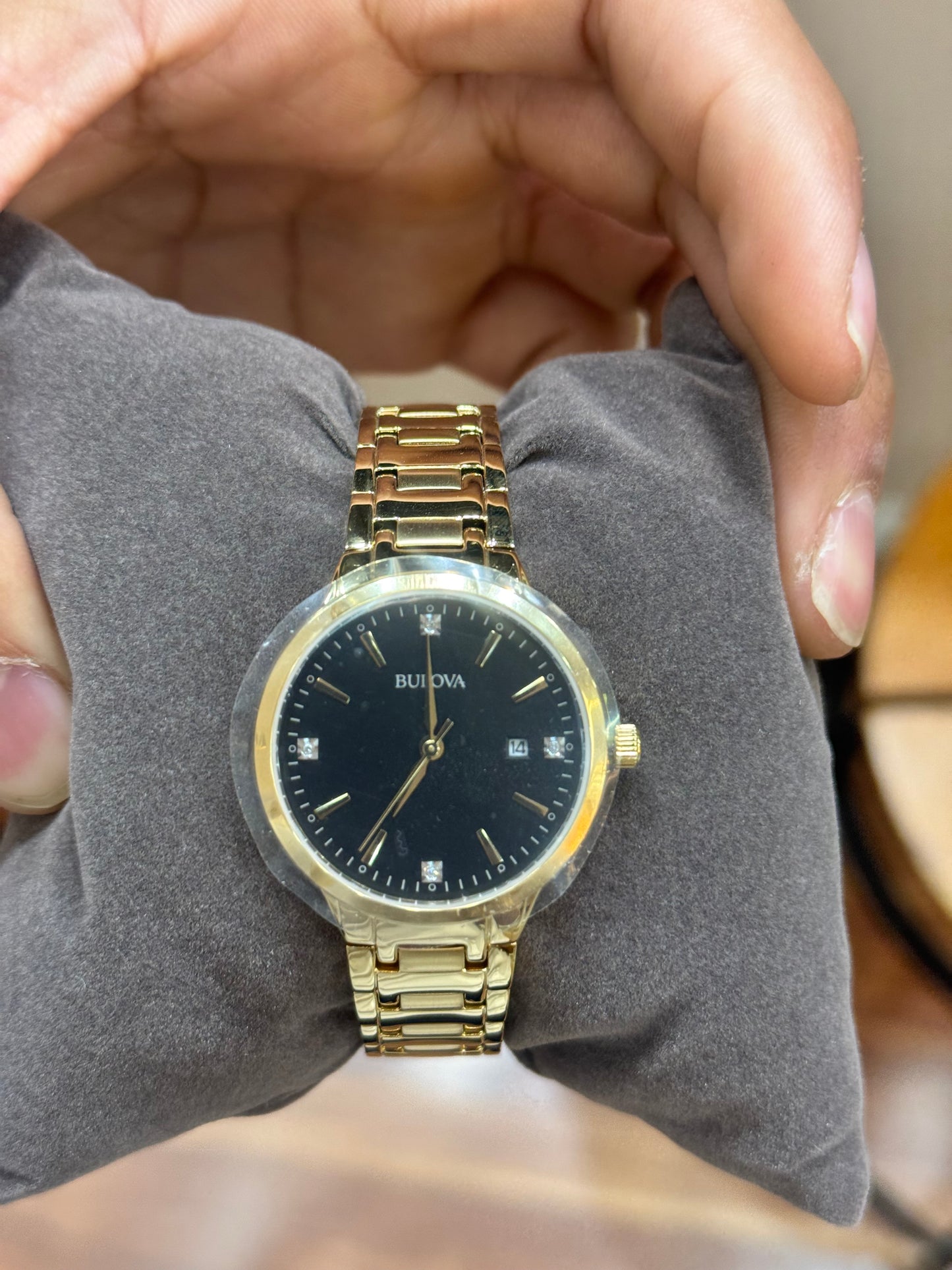 Bulova Women's Diamond Accent Gold-Tone Stainless Steel Bracelet Watch 33mm