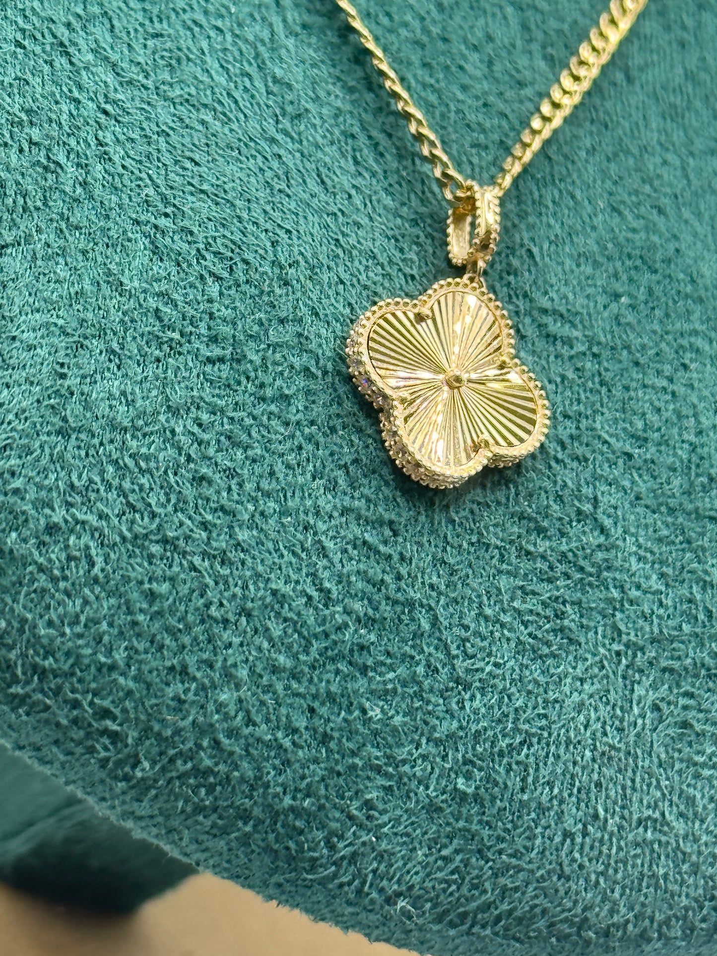 14K Gold Curb Link Necklace for women with Clover CZ Pendant – 20”