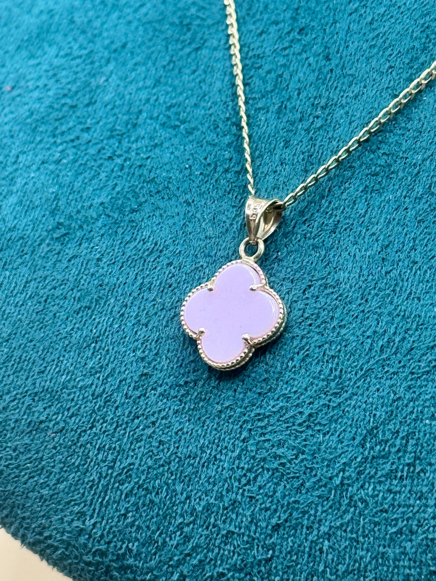 14K Gold Curb Link Necklace for women with pink Clover Pendant – 16”