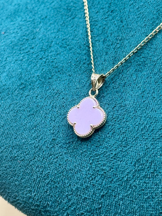 14K Gold Curb Link Necklace for women with pink Clover Pendant – 16”