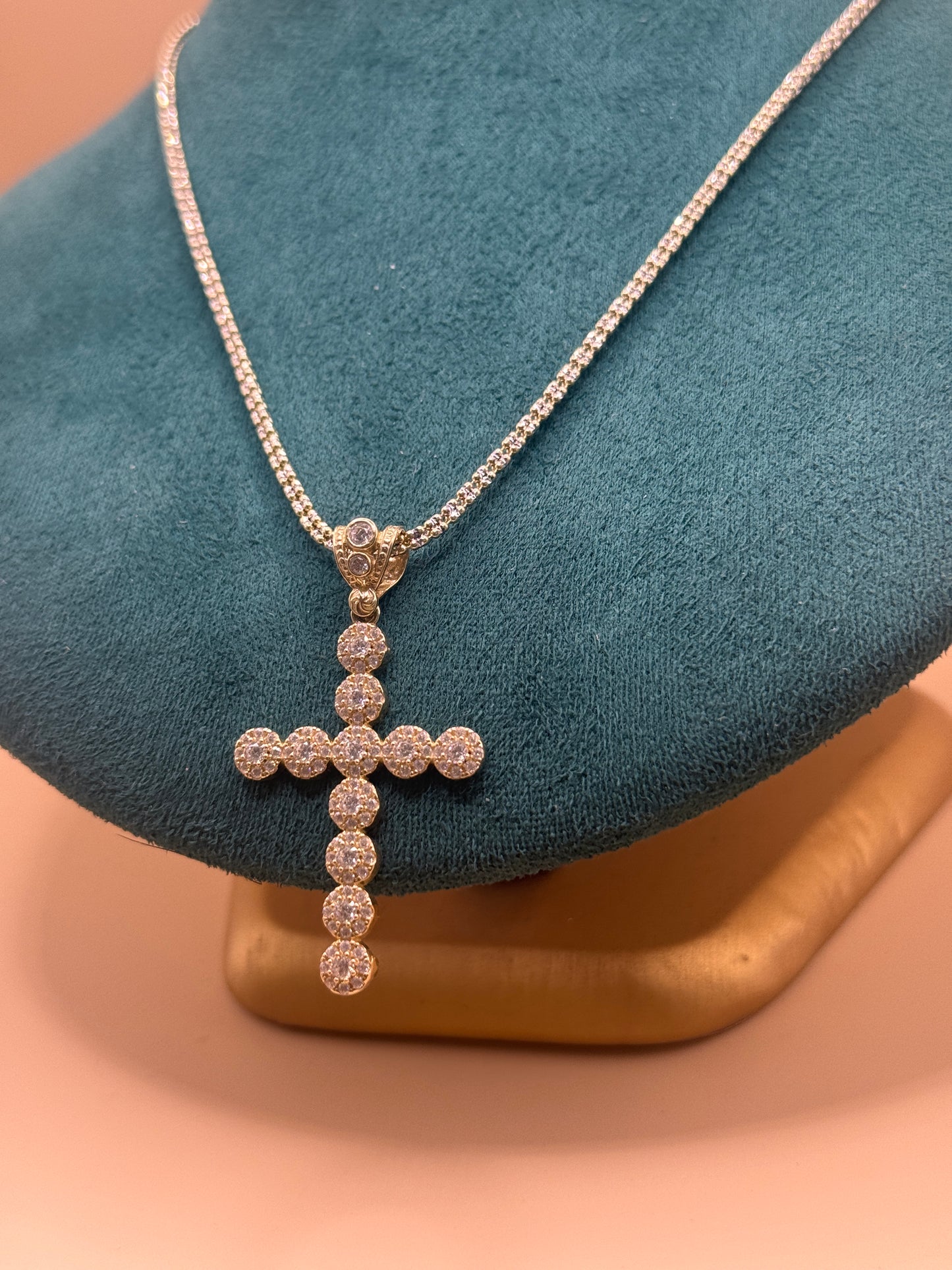 14K Gold CZ Cross Pendant with 18 Inch Ice Chain, Iced Out Cross Necklace, Solid Gold Religious Jewelry, Gift for Him Her