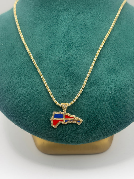 14K Gold Ice Chain – 20” with Dominican Flag Pendant (2.1mm) unisex
